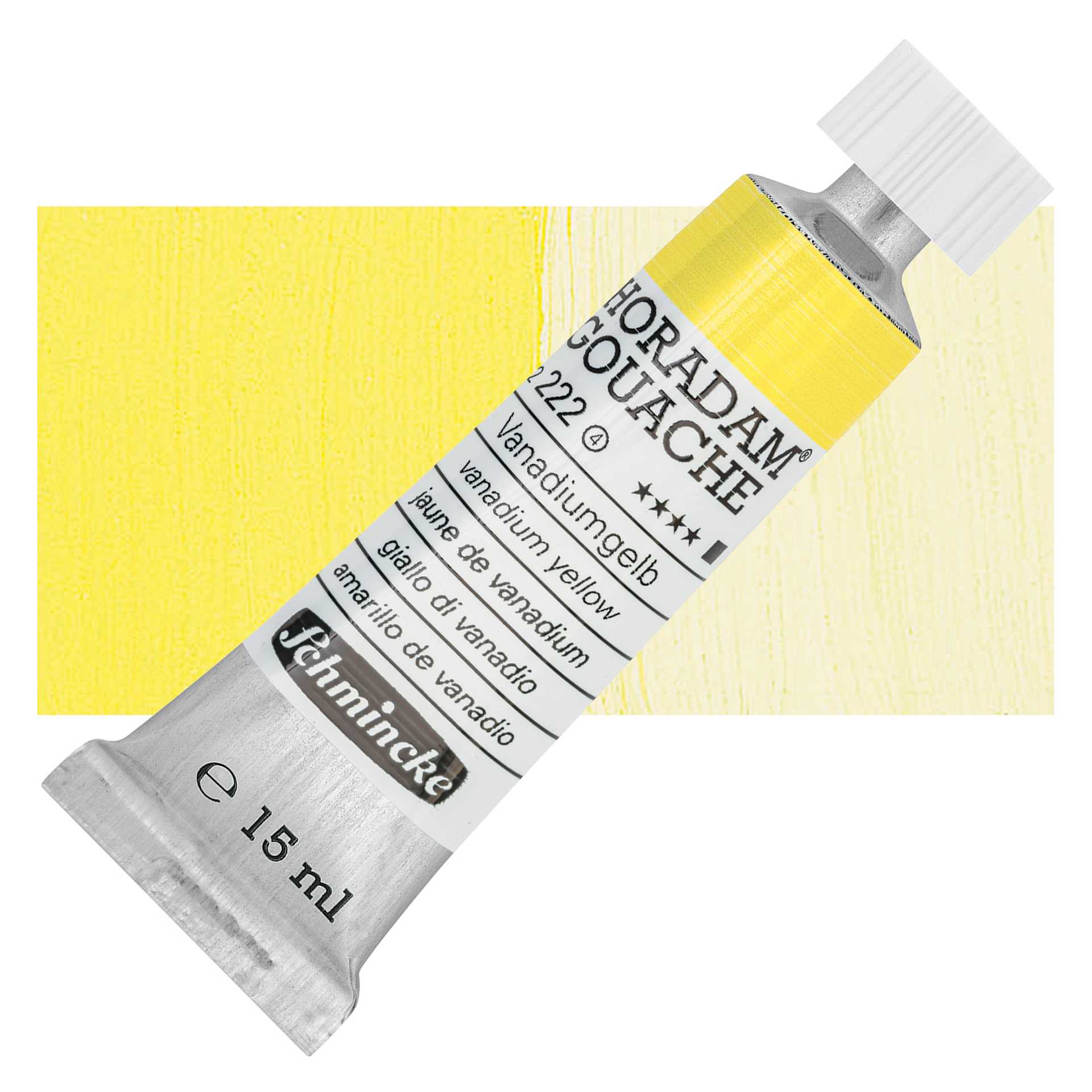 Schmincke Horadam Artist Gouache - Vanadium Yellow, 15 ml tube and swatch