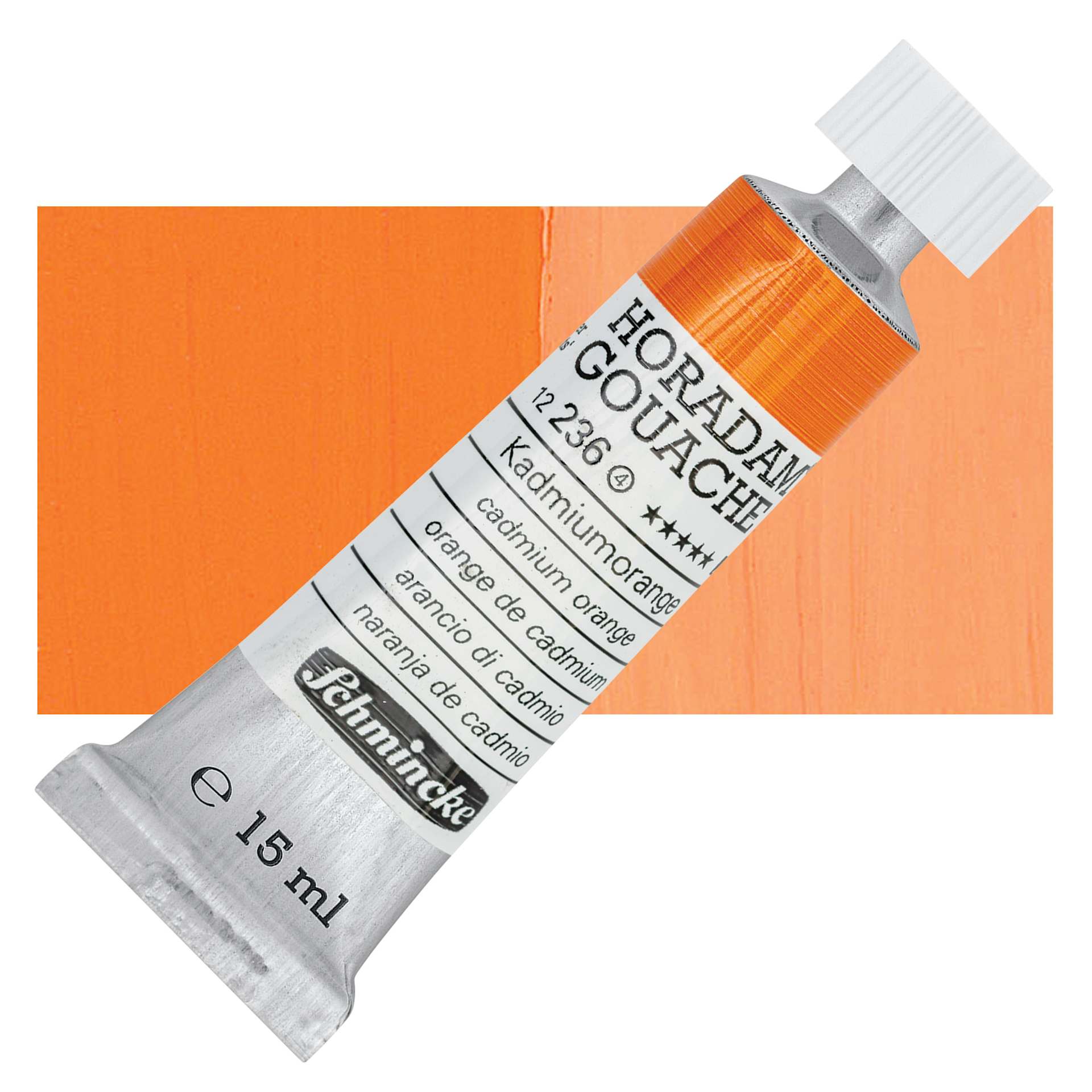 Schmincke Horadam Artist Gouache - Cadmium Orange, 15 ml tube and swatch