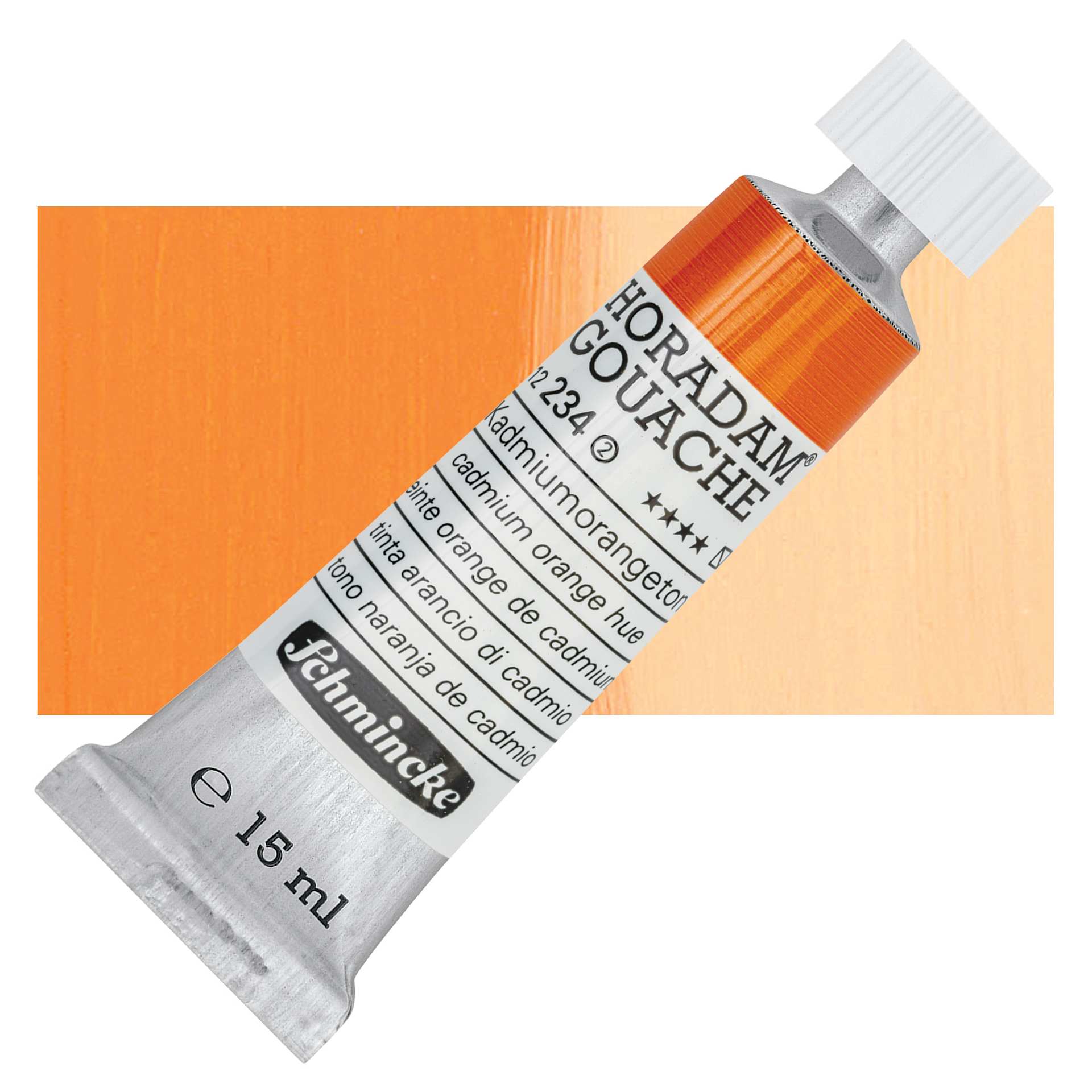 Schmincke Horadam Artist Gouache - Cadmium Orange Tone, 15 ml tube and swatch