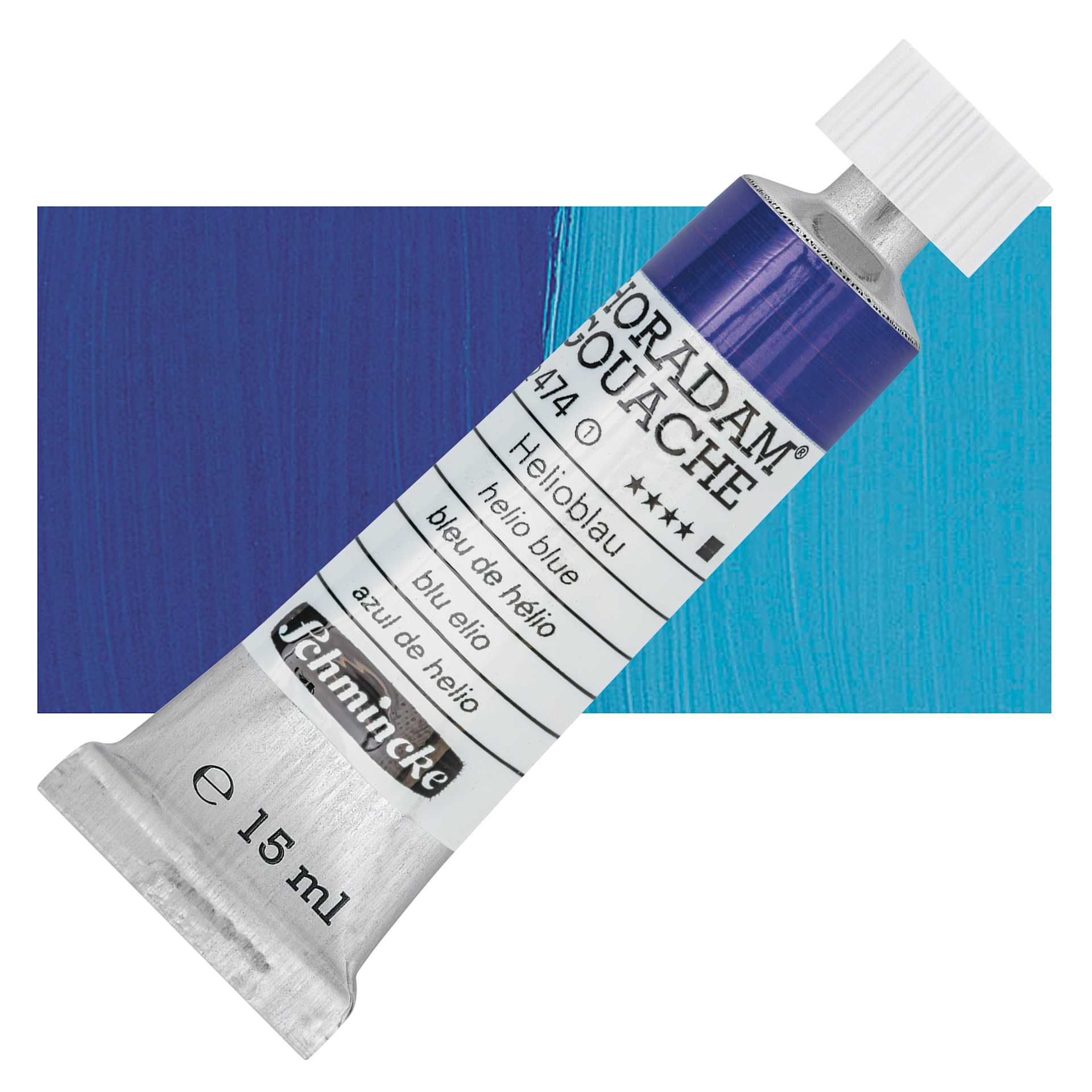 Schmincke Horadam Artist Gouache - Helio Blue, 15 ml tube and swatch