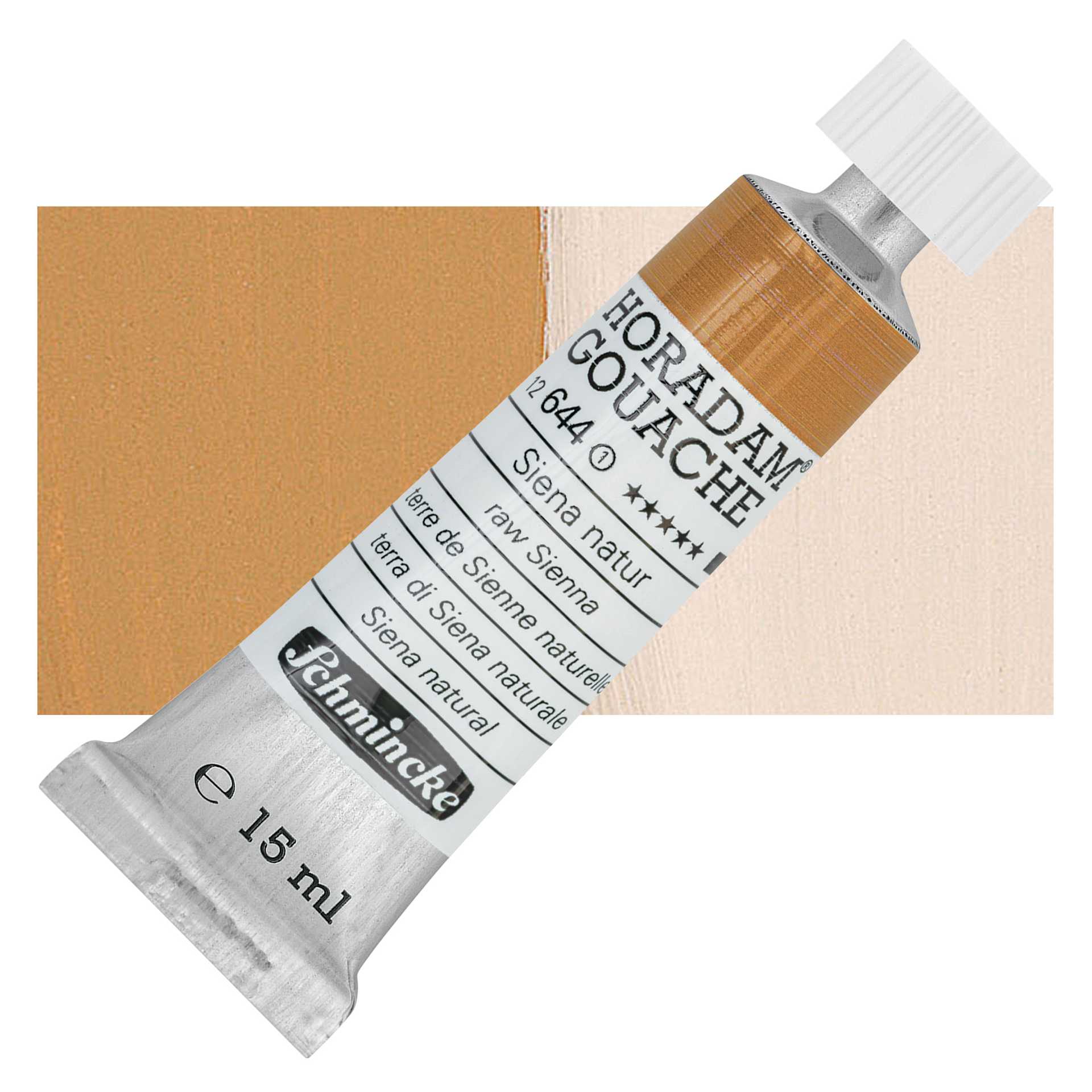 Schmincke Horadam Artist Gouache - Raw Sienna, 15 ml tube and swatch