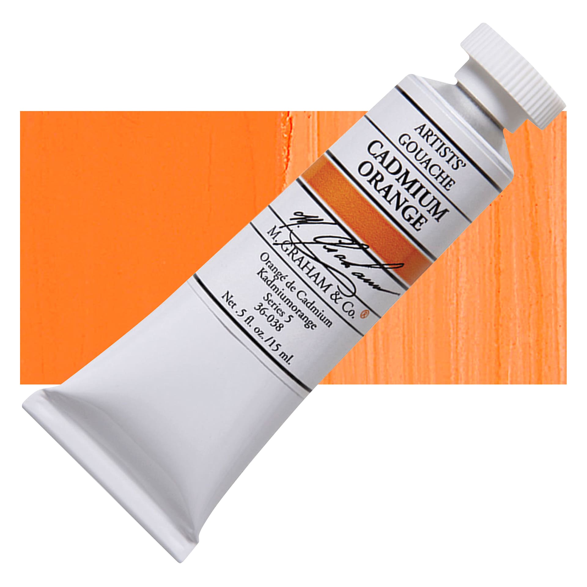 M. Graham Artists' Gouache - Cadmium Orange, 15 ml tube and swatch