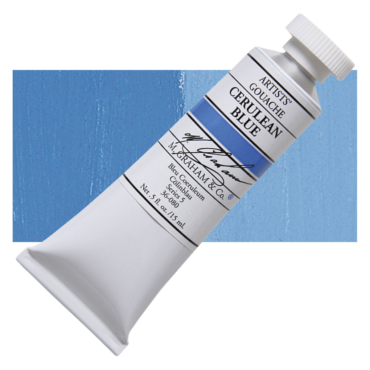 M. Graham Artists' Gouache - Cerulean Blue, 15 ml tube and swatch