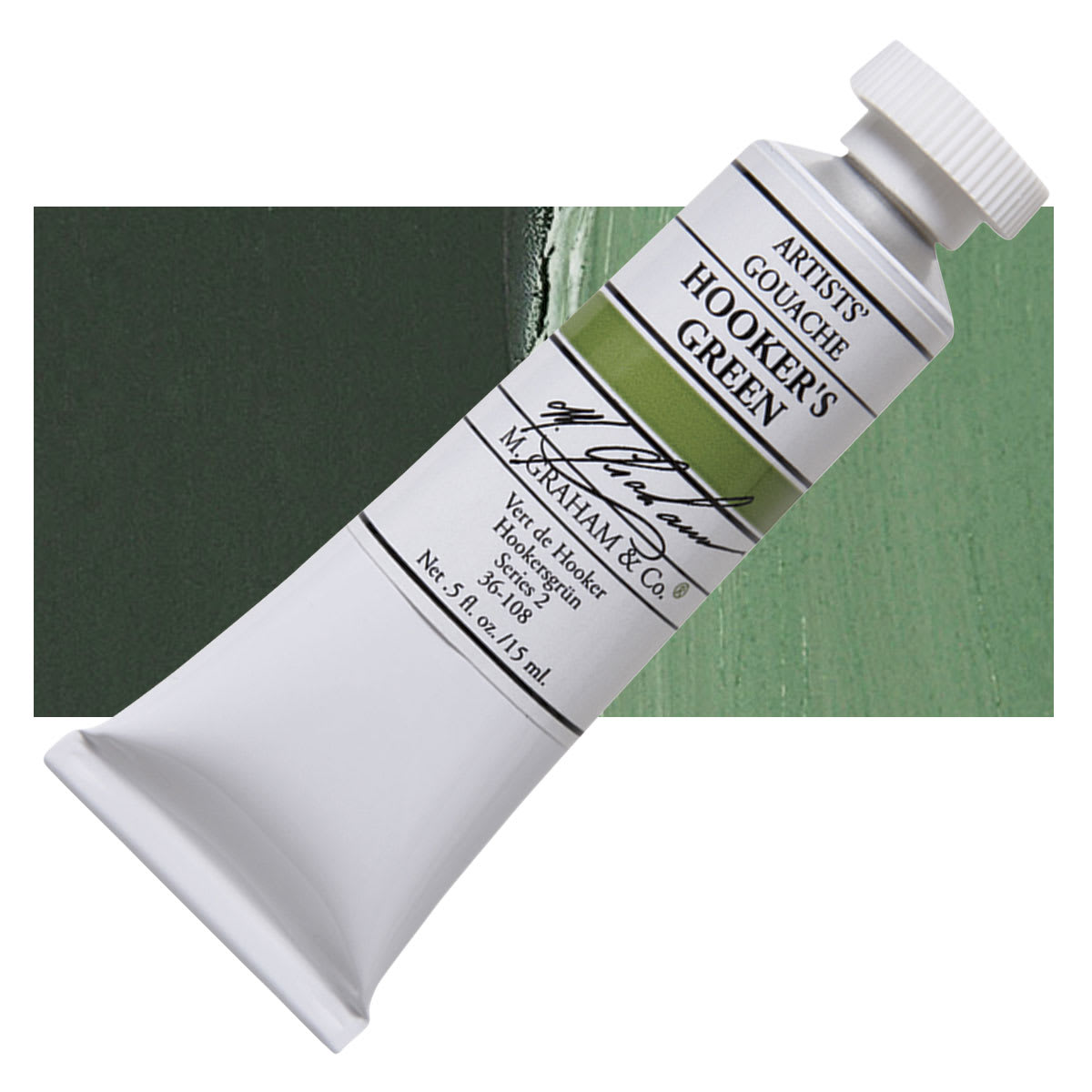 M. Graham Artists' Gouache - Hooker's Green, 15 ml tube and swatch