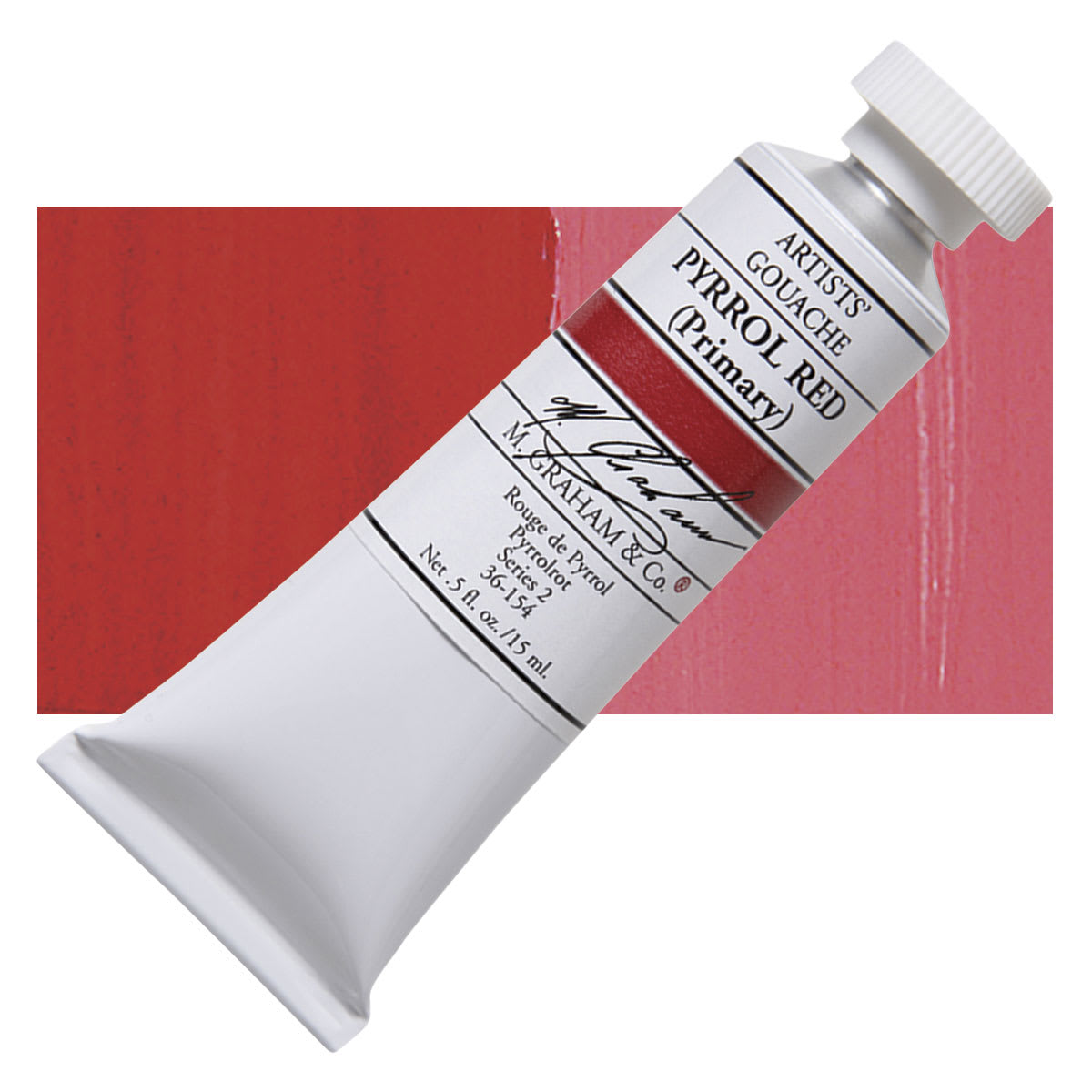 M. Graham Artists' Gouache - Pyrrol Red, 15 ml tube and swatch