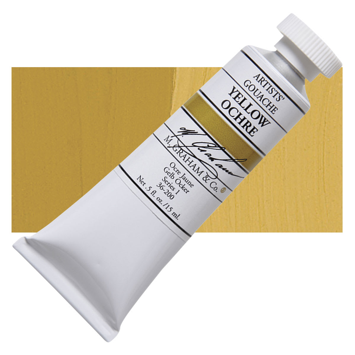 M. Graham Artists' Gouache - Yellow Ochre, 15 ml tube and swatch