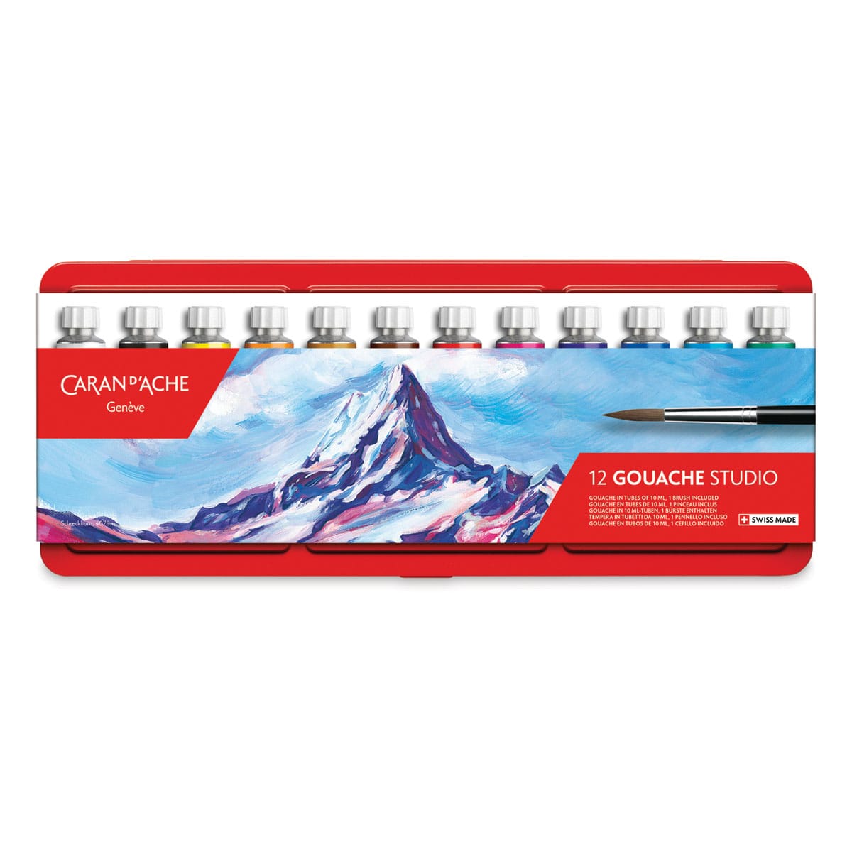 Caran d'Ache Gouache Studio Set - Set of 12 with Brush, 10 ml Tubes, View front cover Caran d'Ache Gouache Studio Set - Set of 12 with Brush, 10 ml Tubes, View front cover