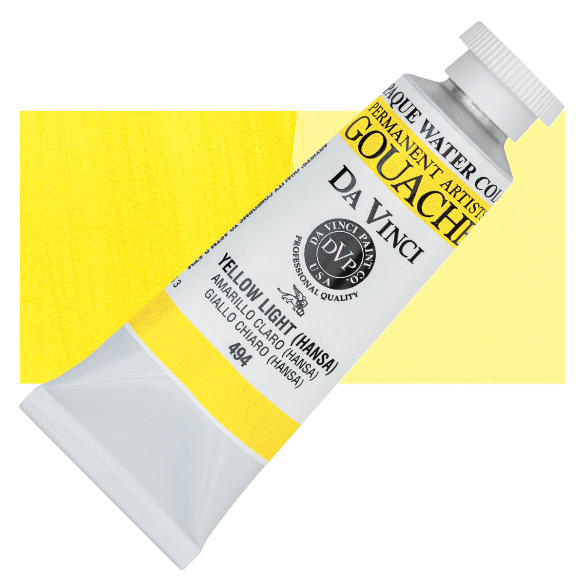 Da Vinci Professional Gouache - Yellow Light (Hansa), 37 ml tube and swatch