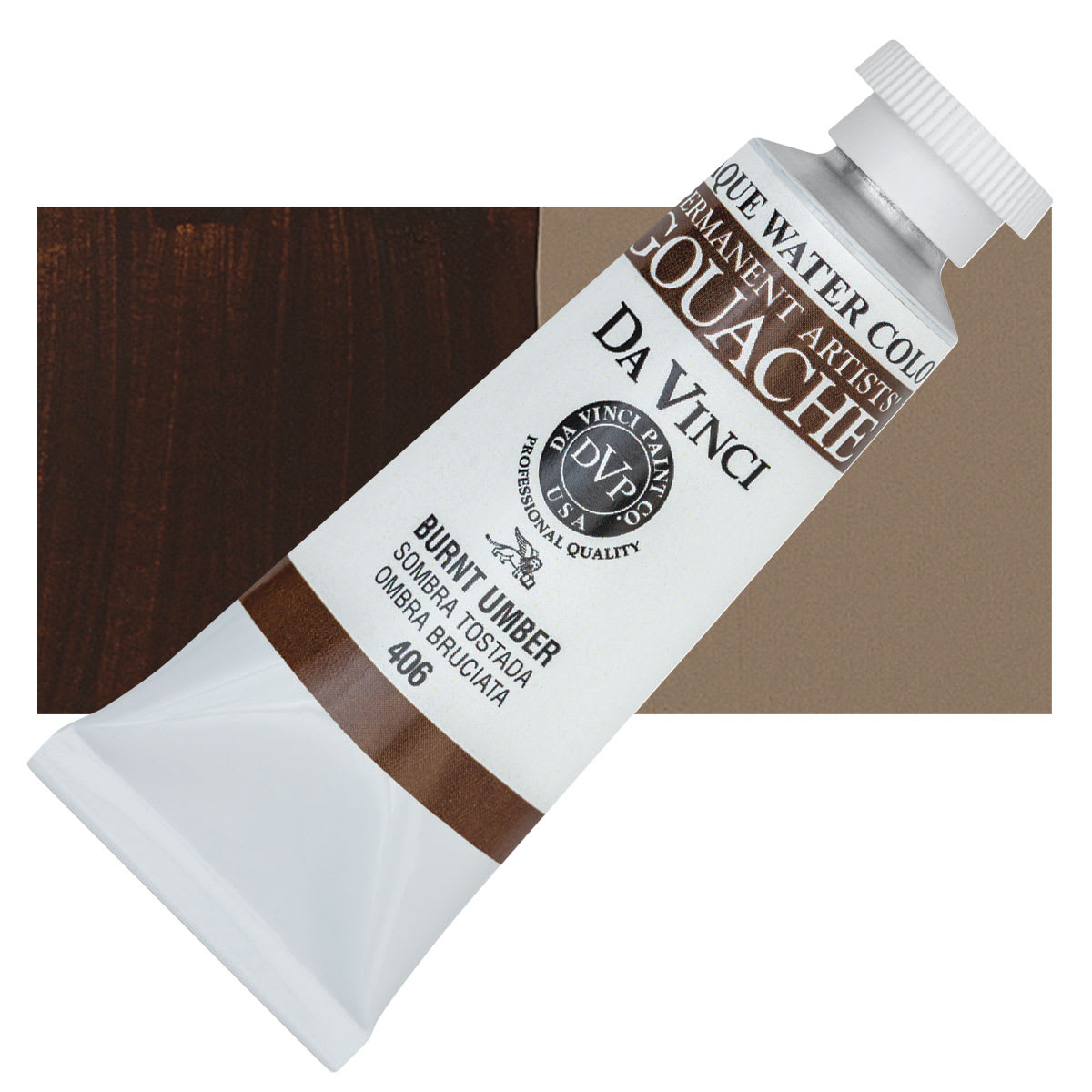 Da Vinci Professional Gouache - Burnt Umber, 37 ml tube and swatch