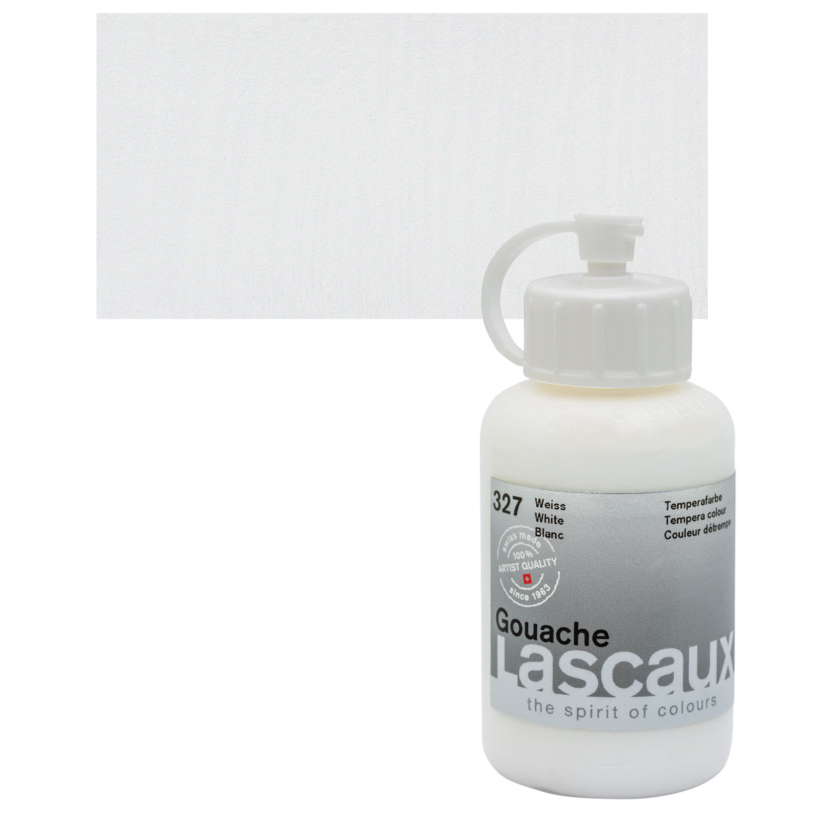 Lascaux Acrylic Gouache - White, 85 ml bottle and swatch