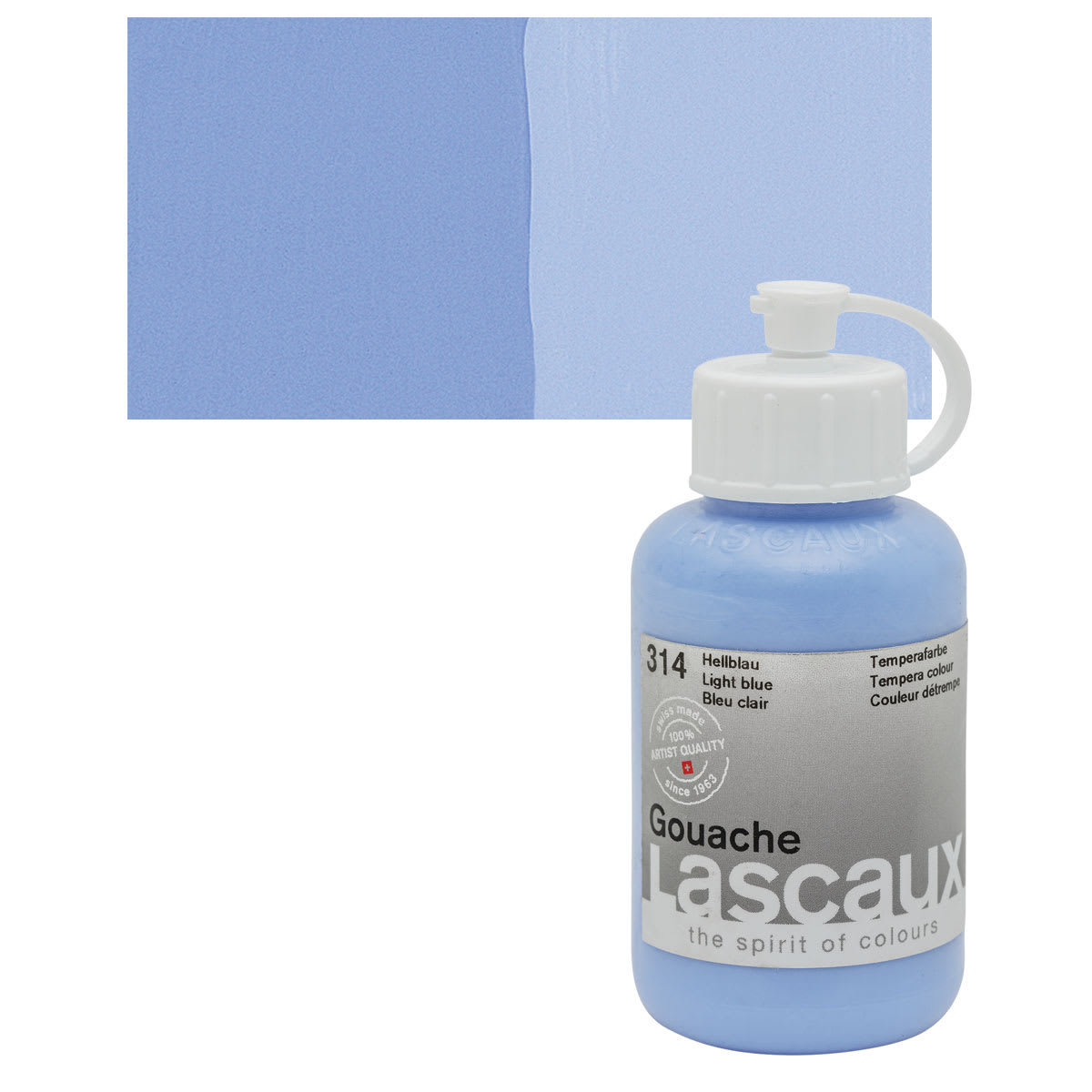 Lascaux Acrylic Gouache - Light Blue, 85 ml bottle and swatch