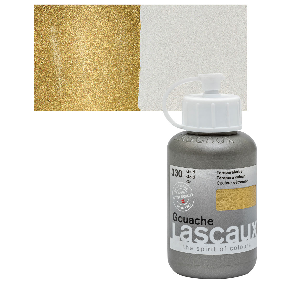 Lascaux Acrylic Gouache - Gold, 85 ml bottle and swatch