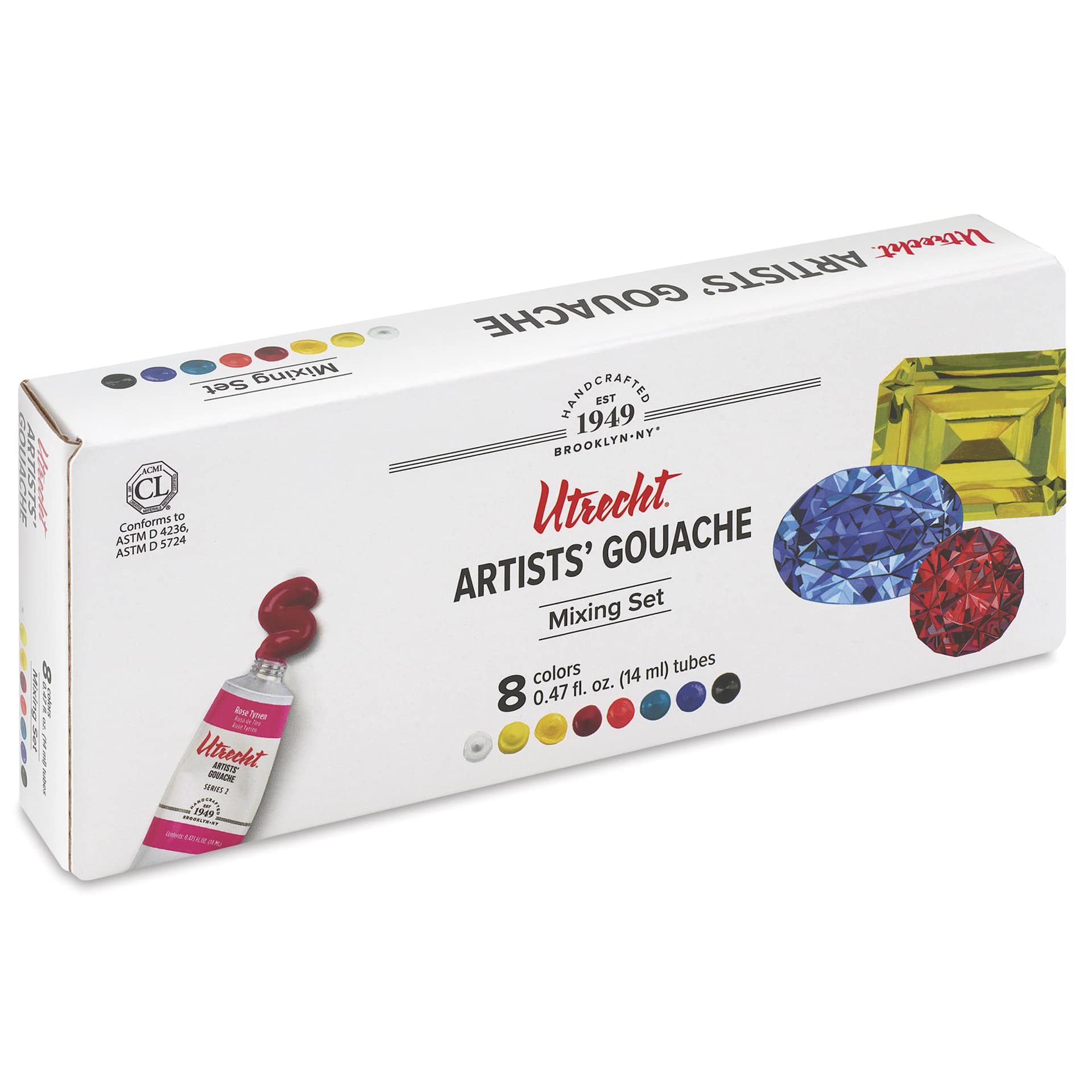 Utrecht Artists' Gouache - Set of 8, Mixing Colors, 14 ml Tubes, front of package