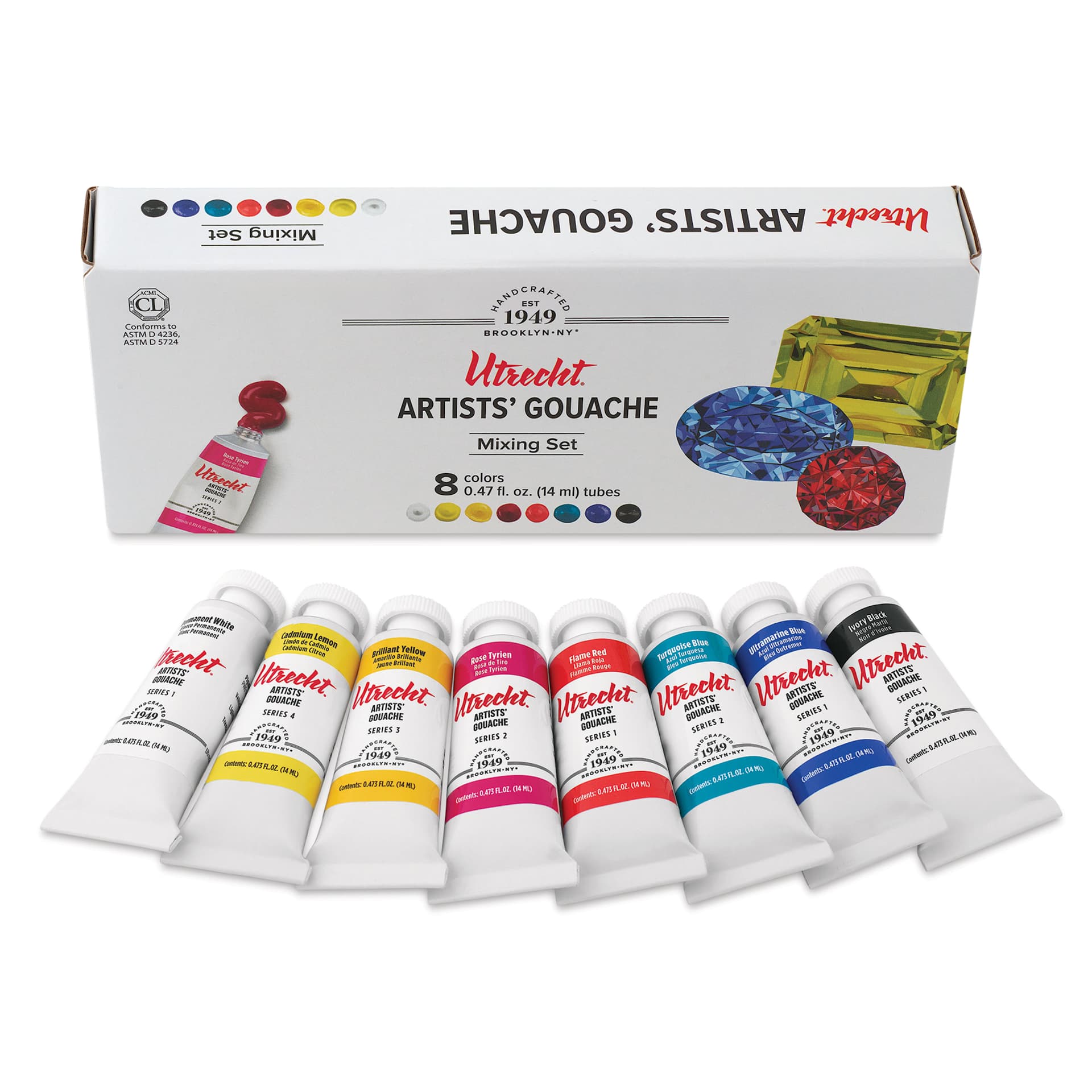 Utrecht Artists' Gouache - Set of 8, Mixing Colors, 14 ml Tubes
