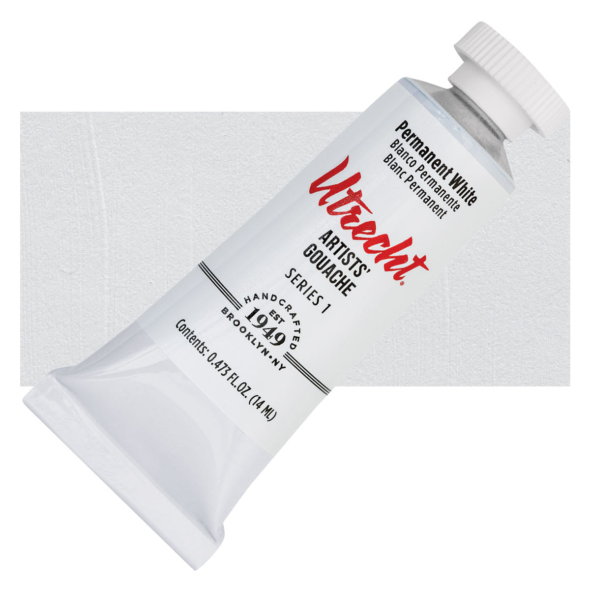 Utrecht Artists' Gouache - Permanent White, 14 ml tube and swatch