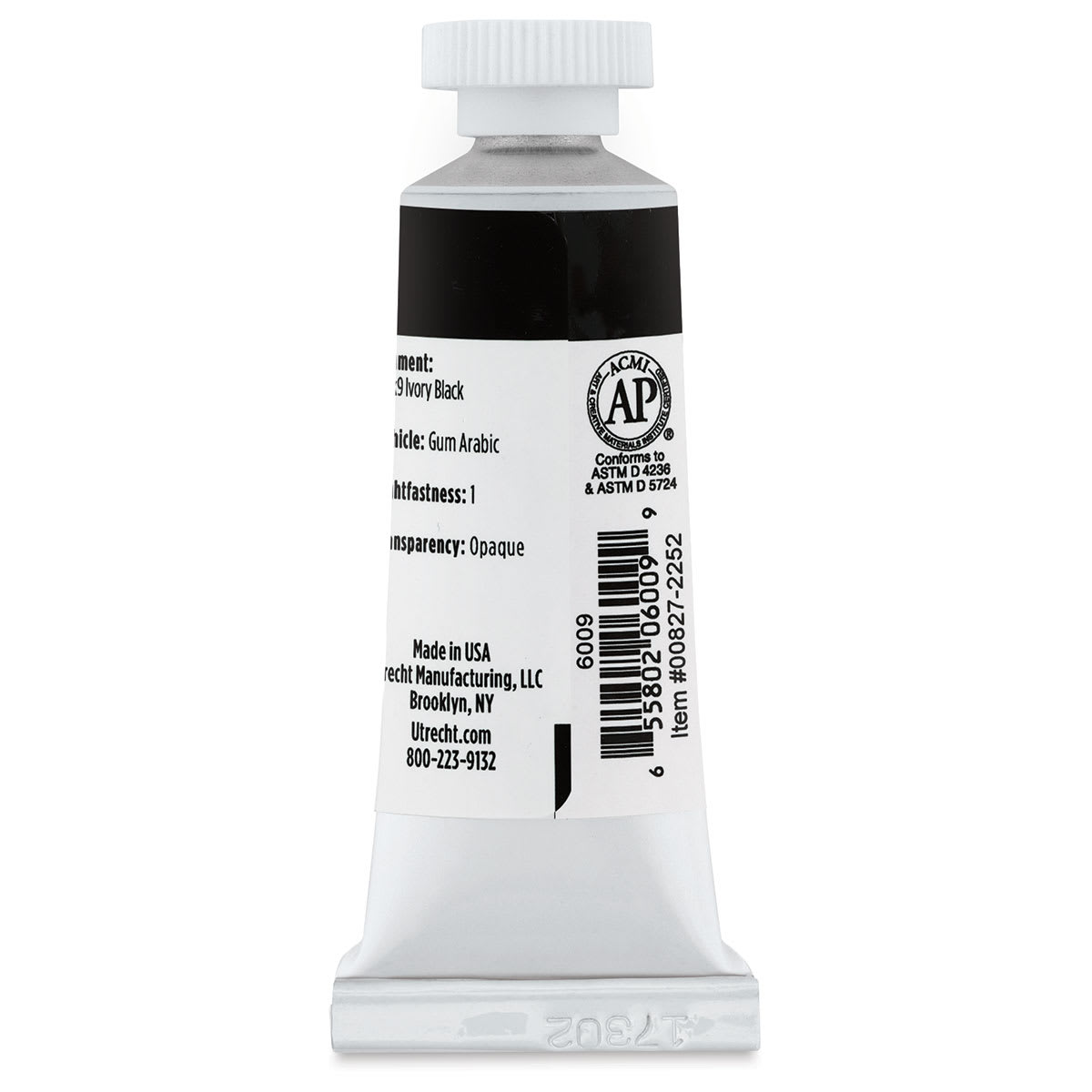 Utrecht Artists' Gouache - Ivory Black, 14 ml, Tube (Back)