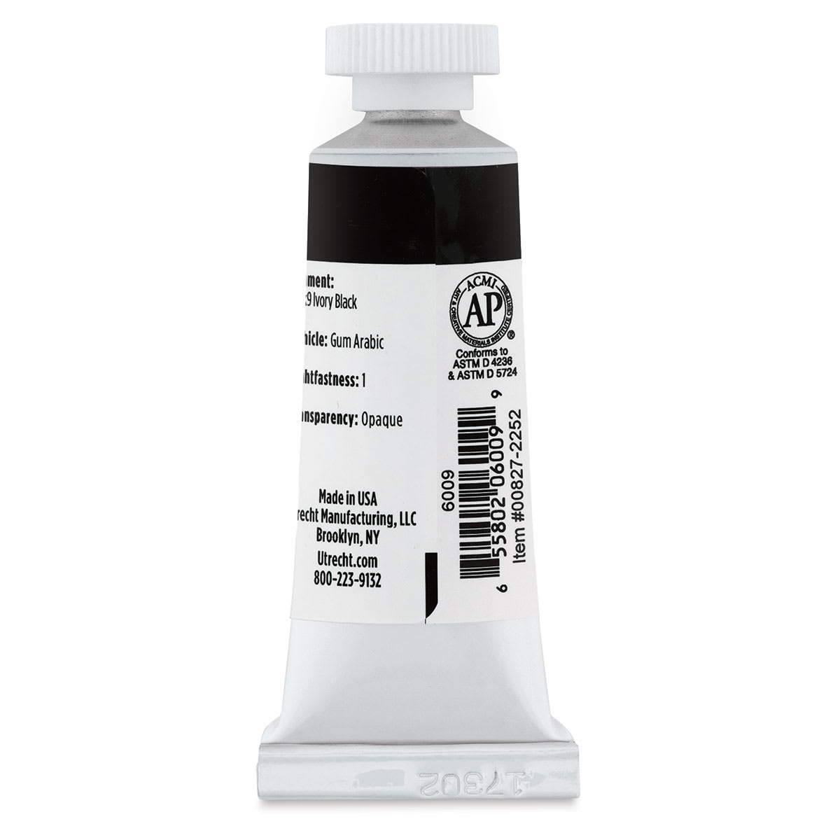 Utrecht Artists' Gouache - Ivory Black, 14 ml tube