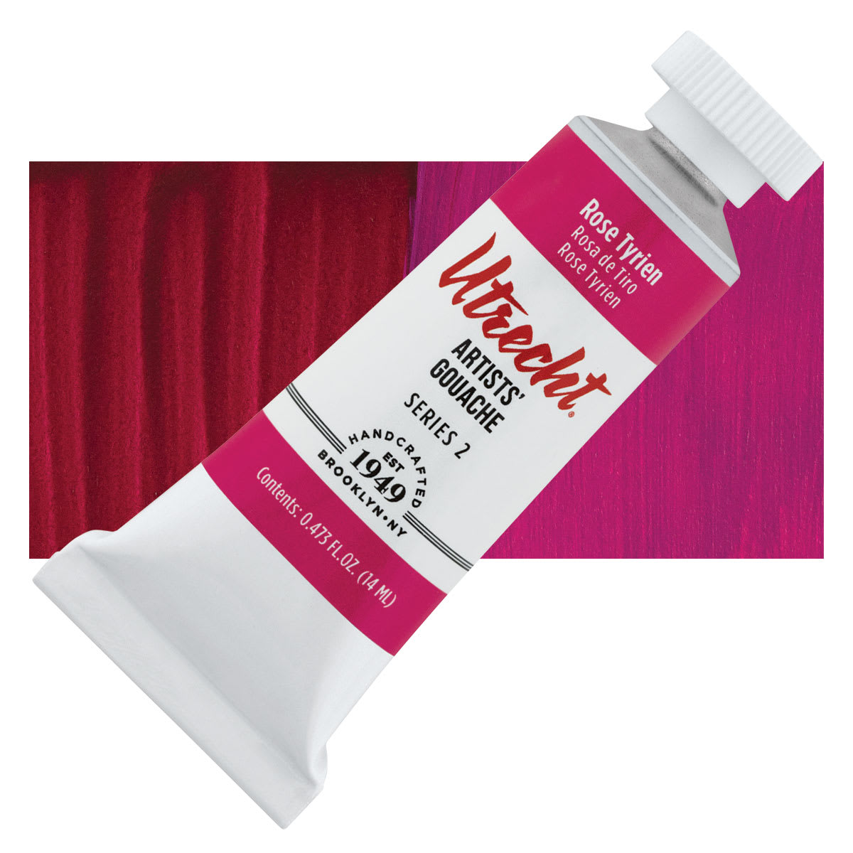 Utrecht Artists' Gouache - Rose Tyrien, 14 ml, Tube and swatch Utrecht Artists' Gouache - Rose Tyrien, 14 ml, Tube and swatch