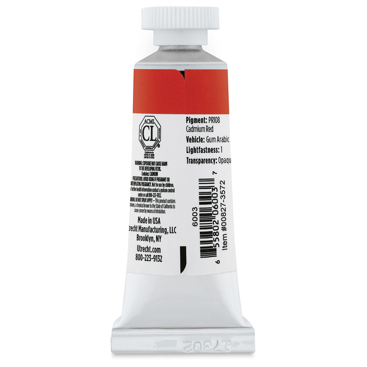 Utrecht Artists' Gouache - Flame Red, 14 ml, Tube (Back) Utrecht Artists' Gouache - Flame Red, 14 ml, Tube (Back)