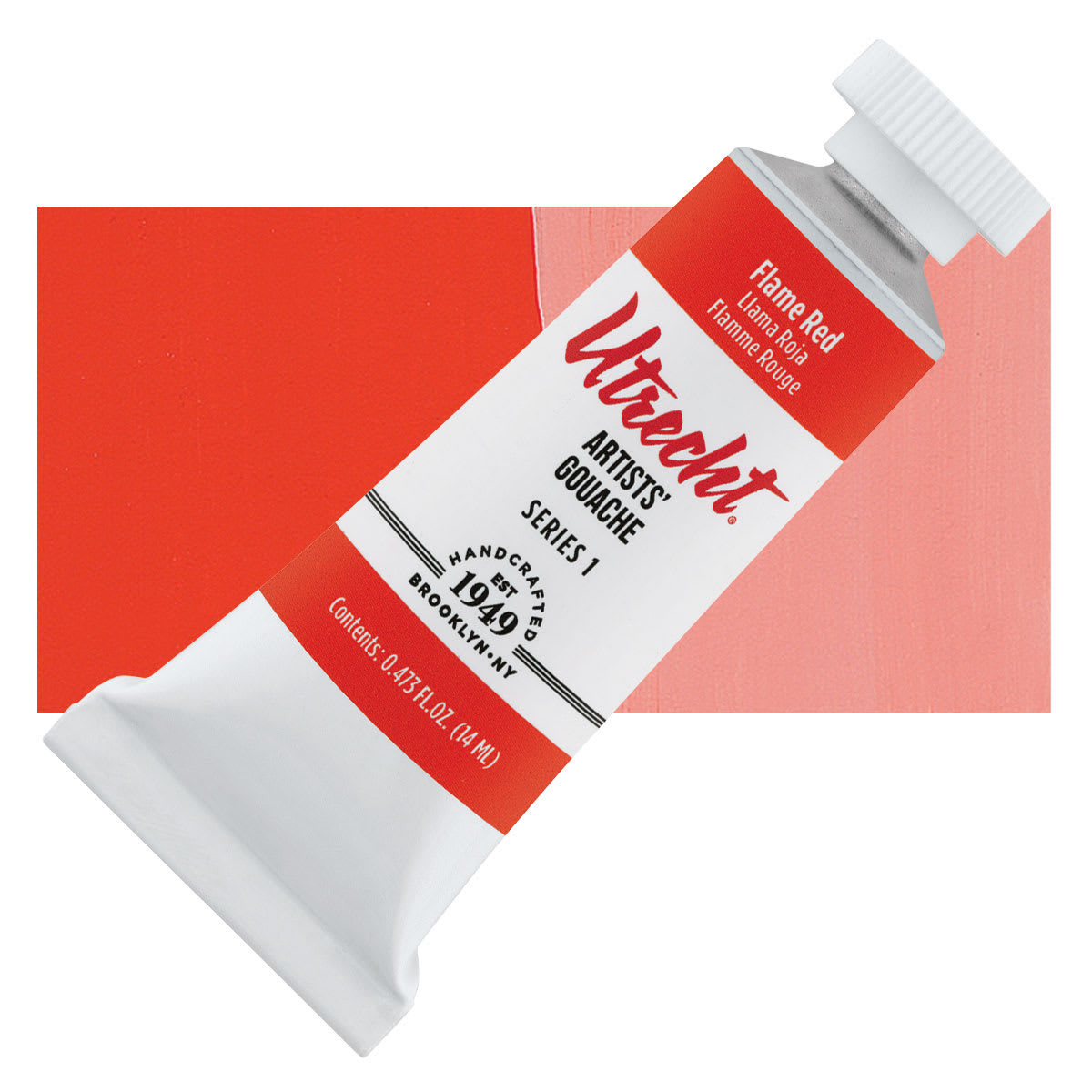 Utrecht Artists' Gouache - Flame Red, 14 ml tube and swatch Utrecht Artists' Gouache - Flame Red, 14 ml tube and swatch