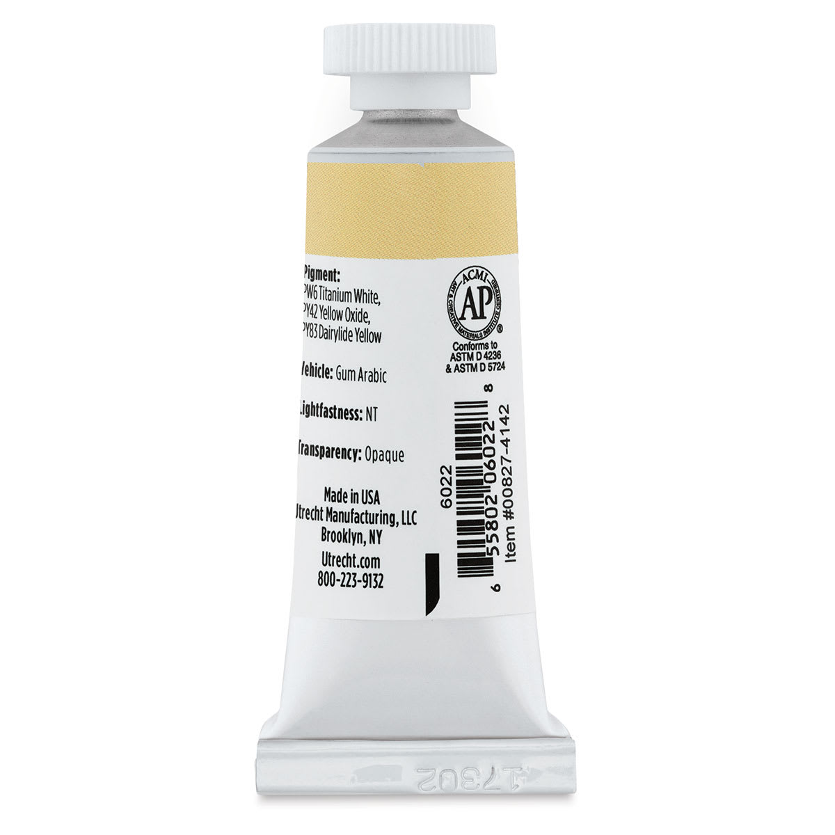 Utrecht Artists' Gouache - Naples Yellow, 14 ml, Tube (Back) Utrecht Artists' Gouache - Naples Yellow, 14 ml, Tube (Back)