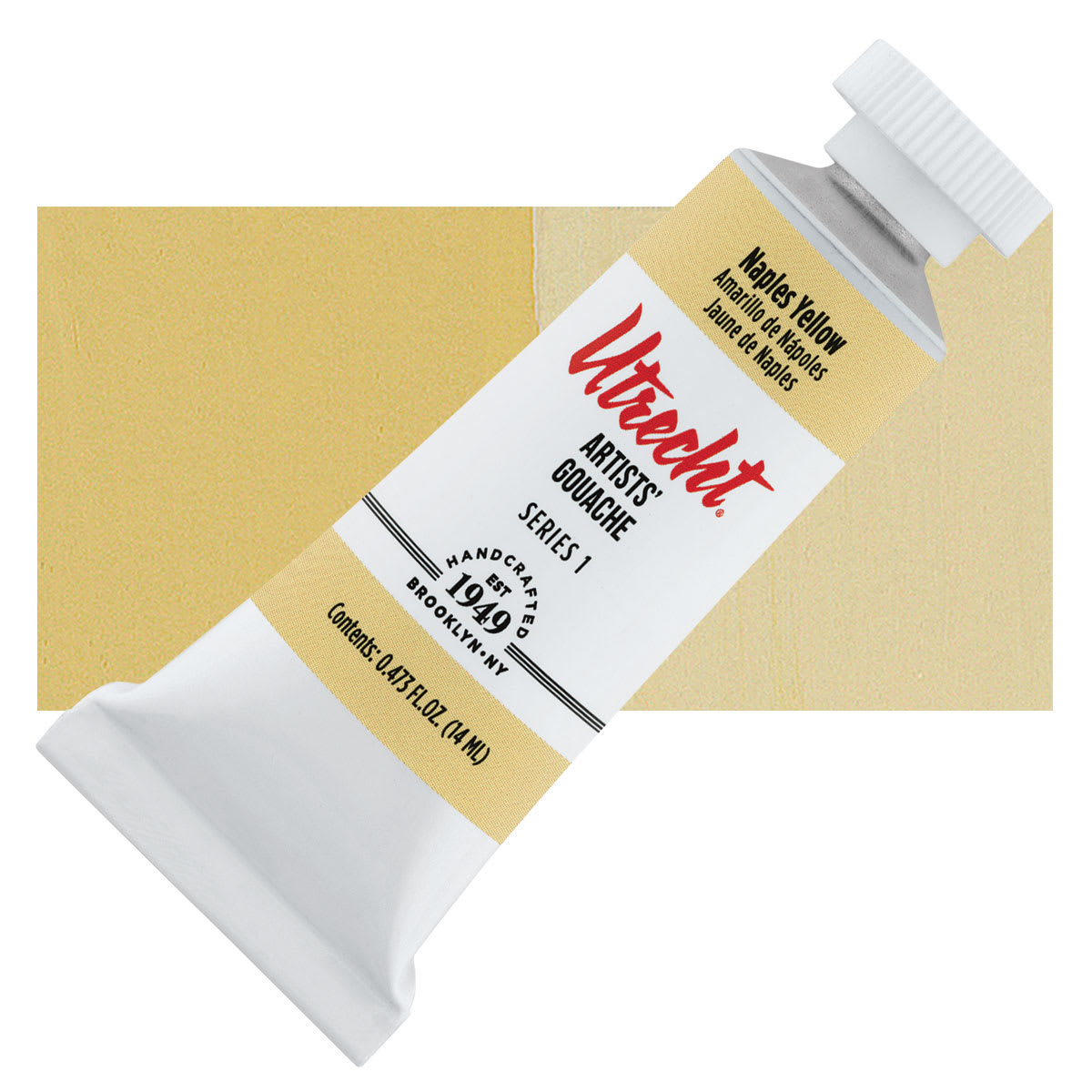 Utrecht Artists' Gouache - Naples Yellow, 14 ml tube and swatch Utrecht Artists' Gouache - Naples Yellow, 14 ml tube and swatch