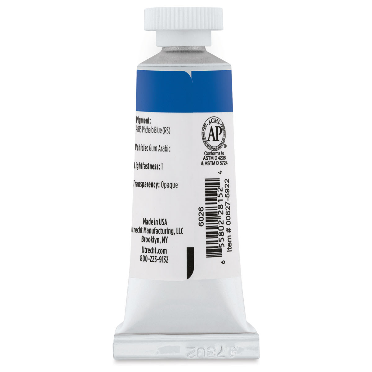 Utrecht Artists' Gouache - Primary Blue, 14 ml, Tube (Back)