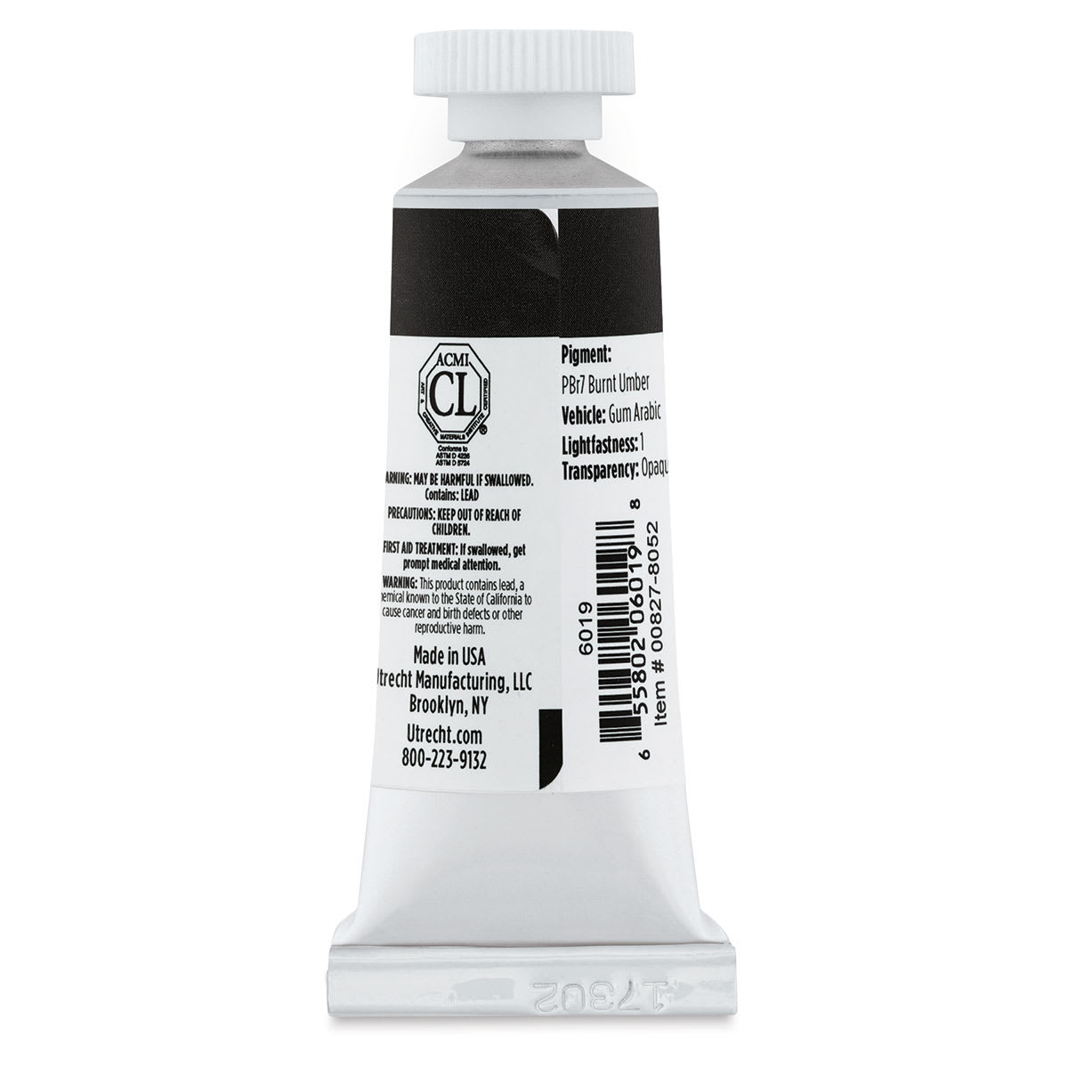 Utrecht Artists' Gouache - Burnt Umber, 14 ml, Tube (Back)