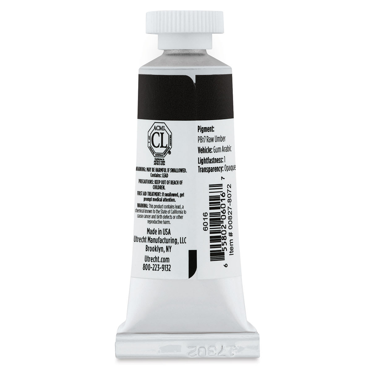 Utrecht Artists' Gouache - Raw Umber, 14 ml, Tube (Back)