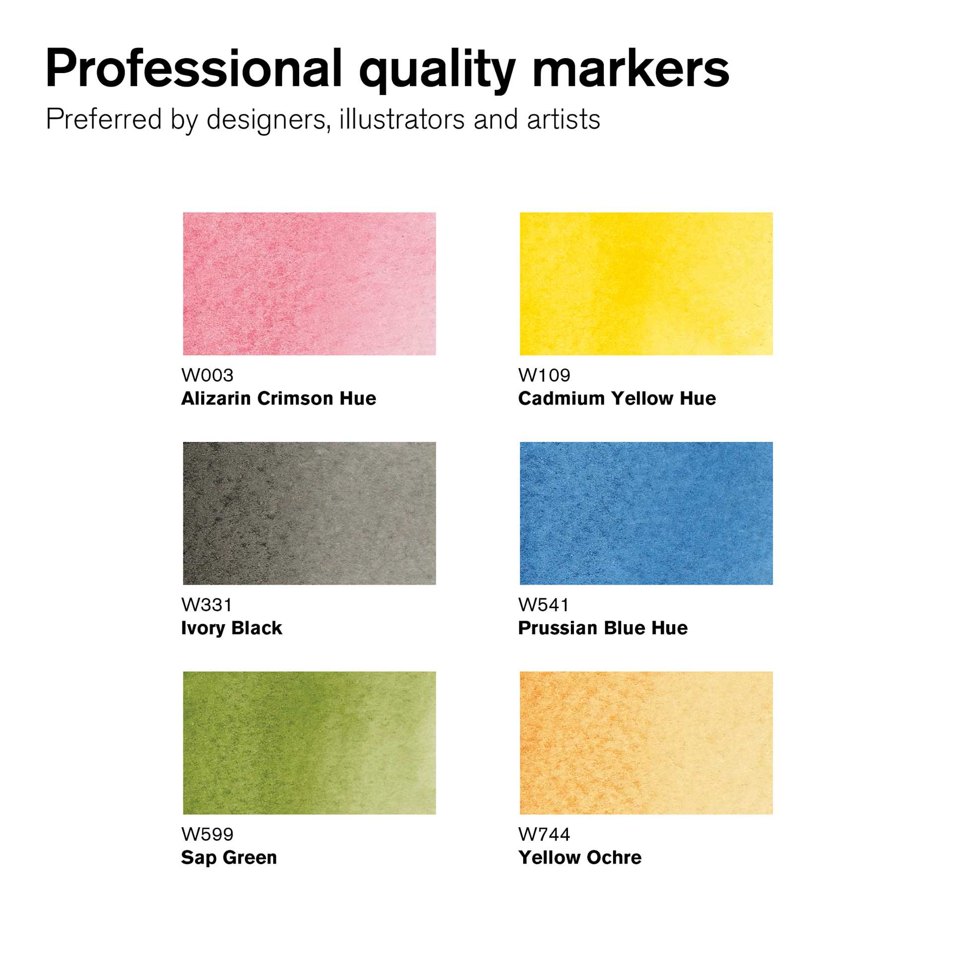 Winsor & Newton Promarker Watercolor Markers - Basic Colors, Set of 6, color swatch