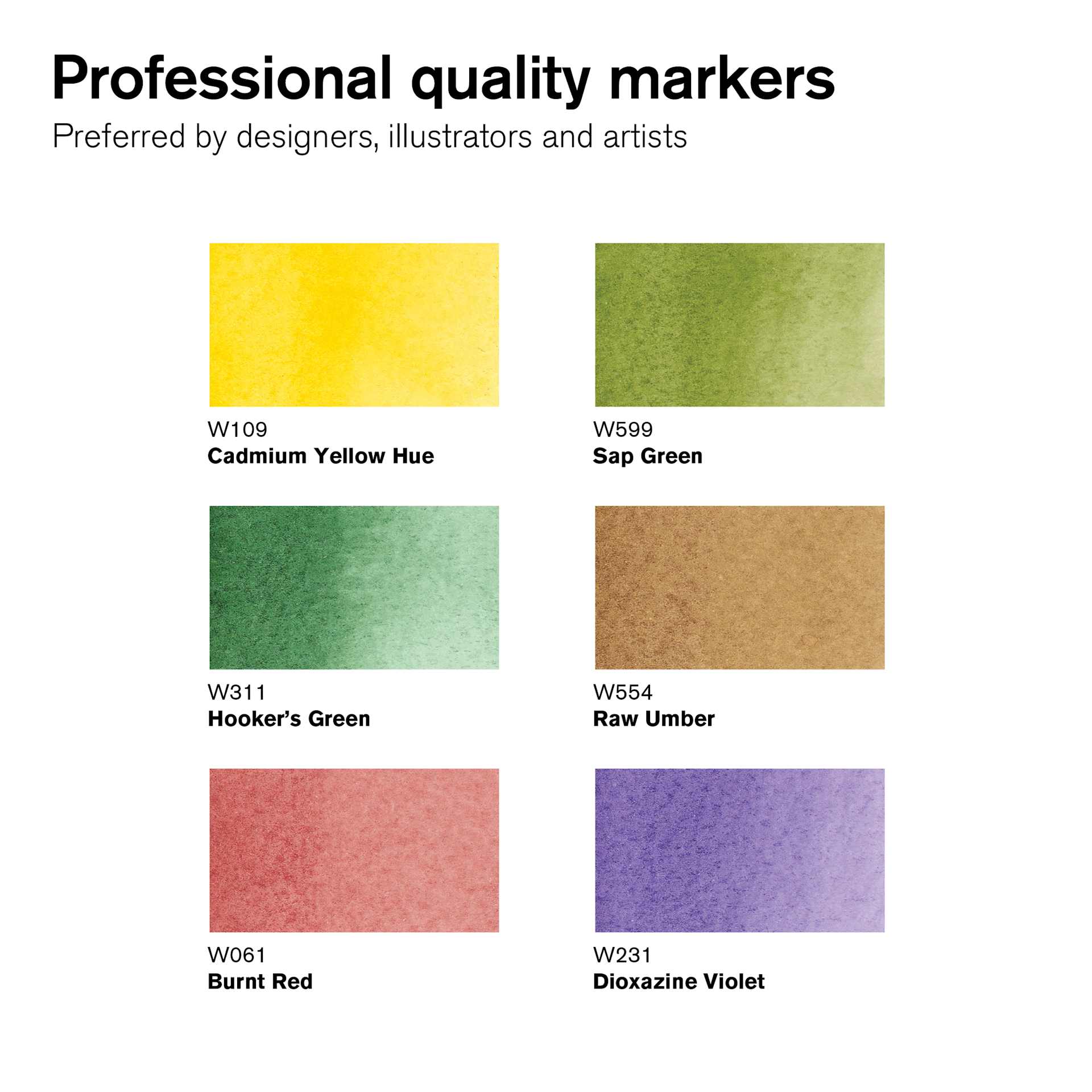 Winsor & Newton Promarker Watercolor Markers - Foliage Colors, Set of 6, color swatches