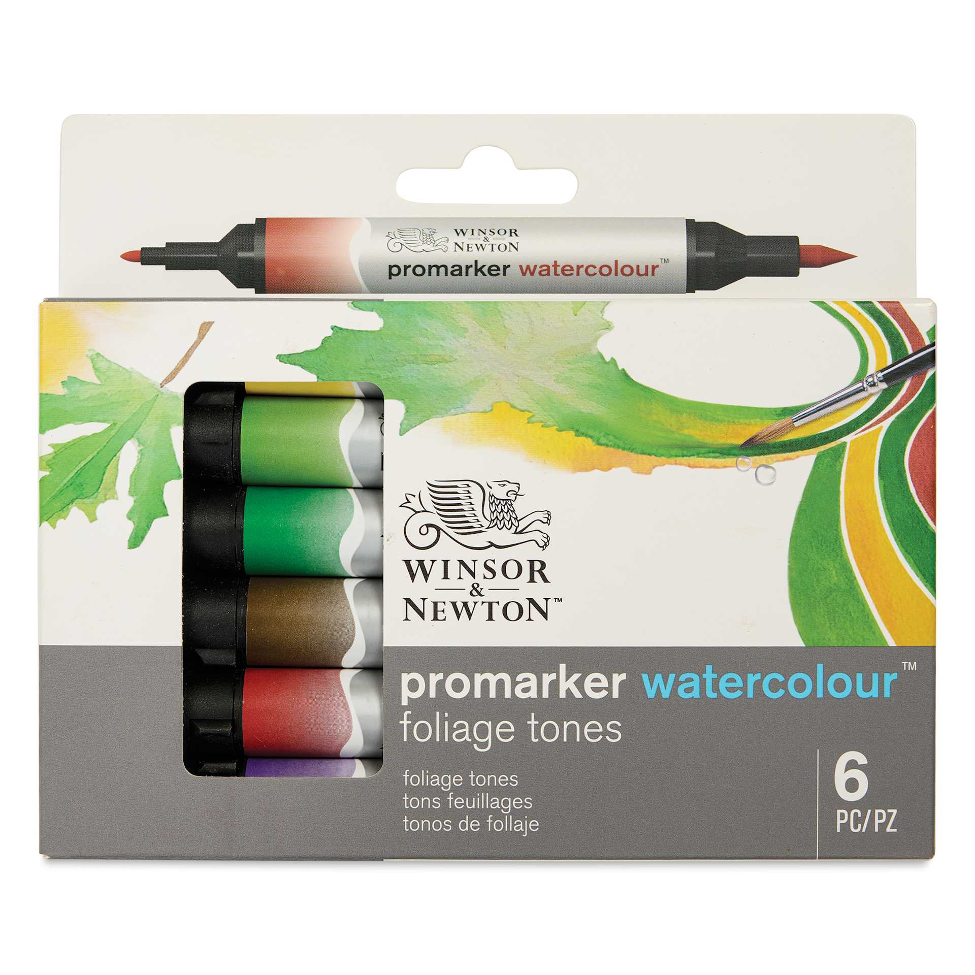 Winsor & Newton Promarker Watercolor Markers - Foliage Colors, Set of 6, front of the packaging