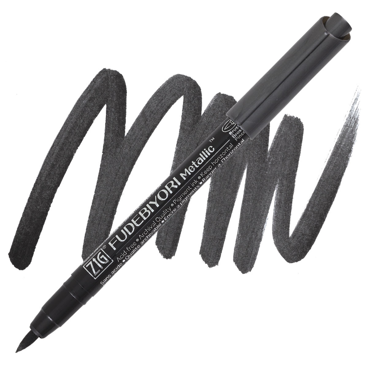 Zig Fudebiyori Metallic Brush Pen - Black pen and swatch