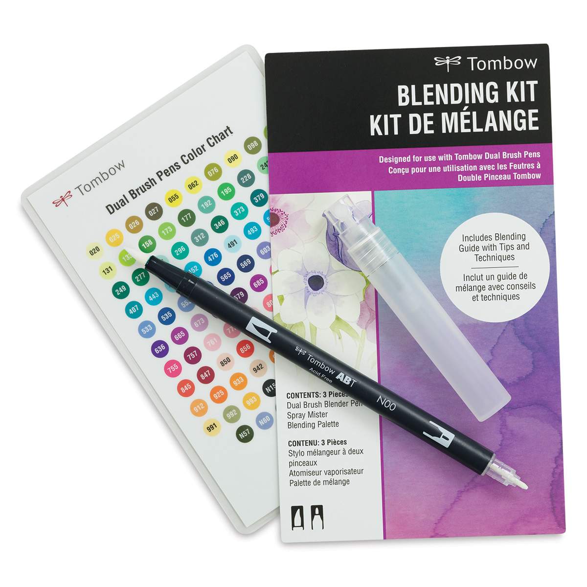 Tombow Dual Brush Pen Blending Kit - Palette, Guide, Blender and Spray Mister shown
