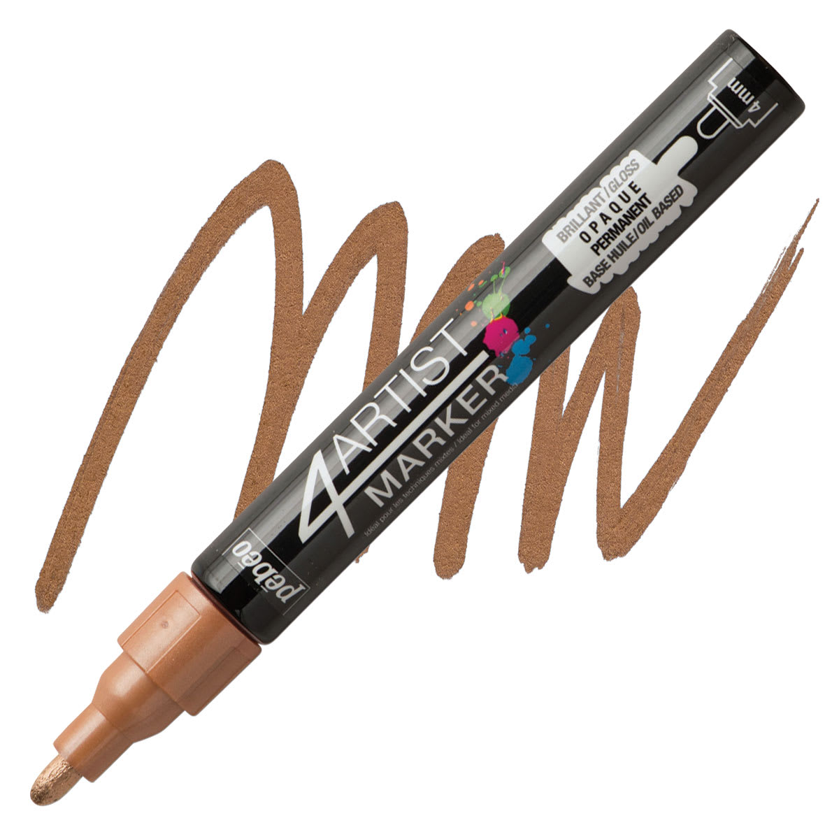 Pebeo 4Artist Marker - Copper, 4 mm marker and swatch