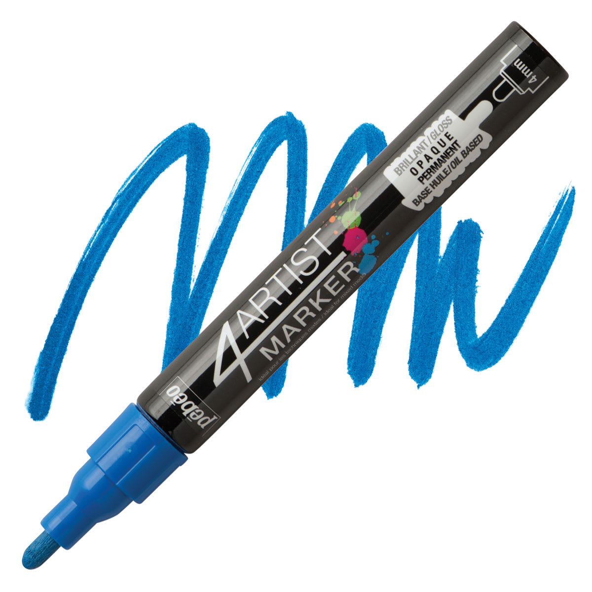 Pebeo 4Artist Marker - Dark Blue, 4 mm marker and swatch