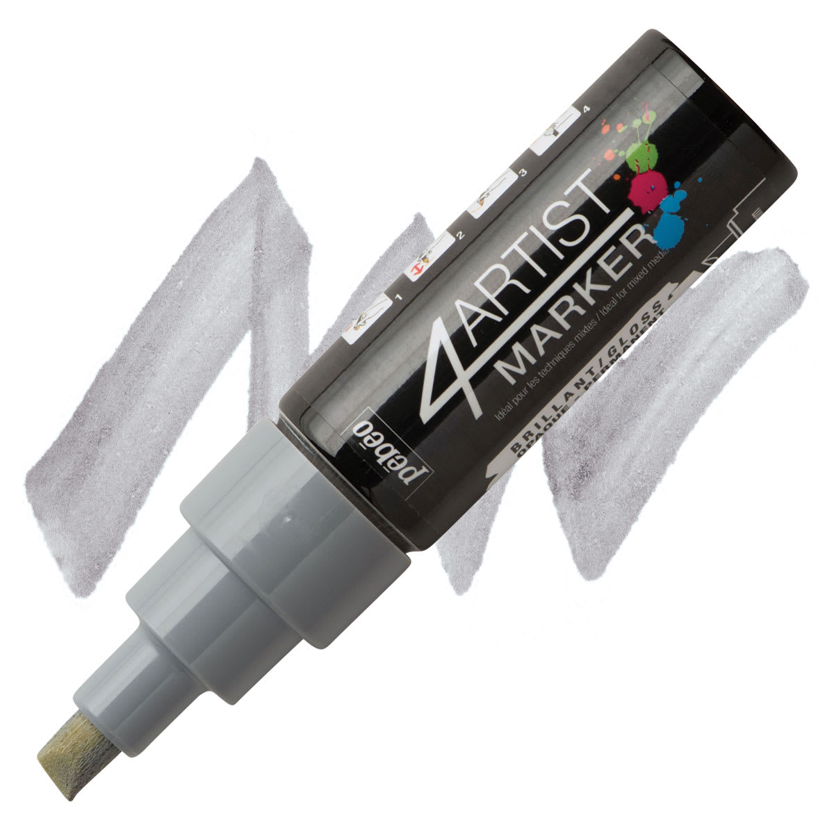 Pebeo 4Artist Marker - Grey, 8 mm marker and swatch