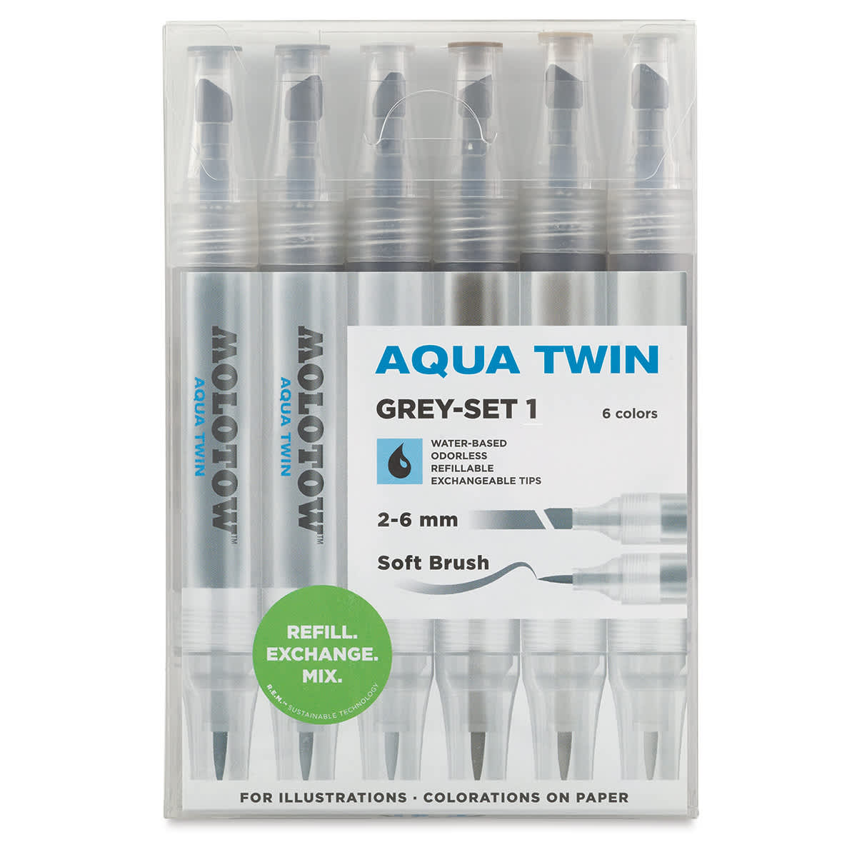 Molotow Aqua Twin Markers and Sets - Front of package of Grays Set 1