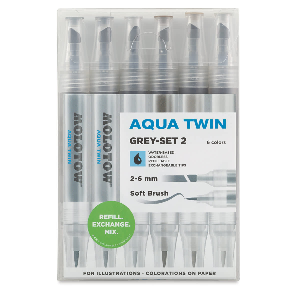 Molotow Aqua Twin Markers and Sets - Front of package of Grays Set 2 Molotow Aqua Twin Markers and Sets - Front of package of Grays Set 2