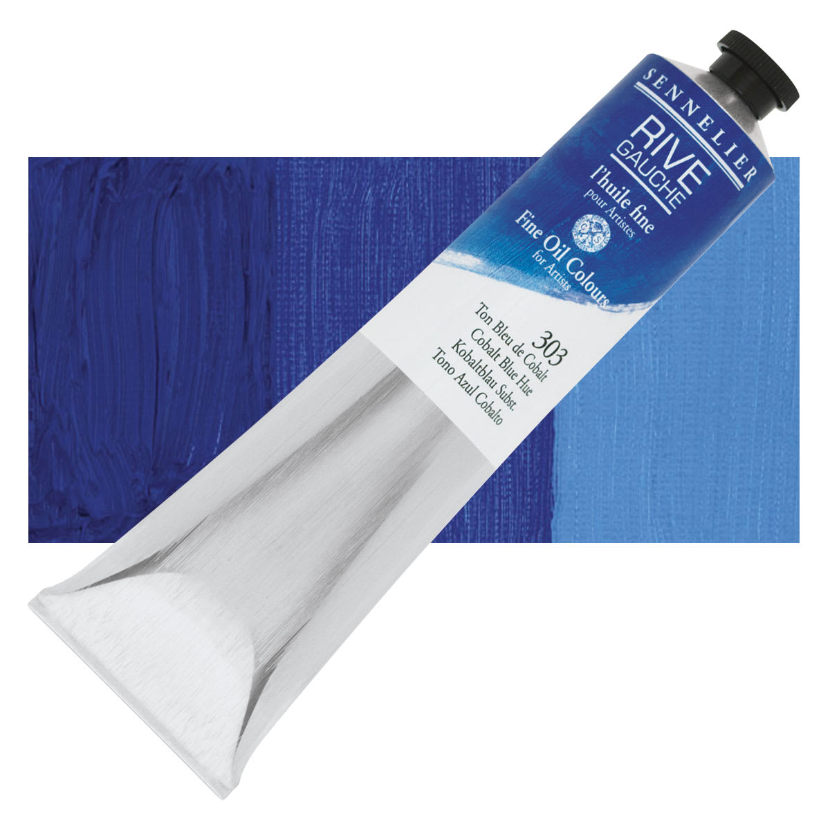 Sennelier Rive Gauche Artists Oil Color - Cobalt Blue Hue, 200 ml tube and swatch