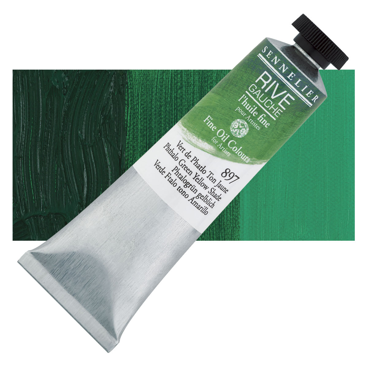 Sennelier Rive Gauche Artists Oil Color - Phthalo Green Yellow Shade, 40 ml tube and swatch