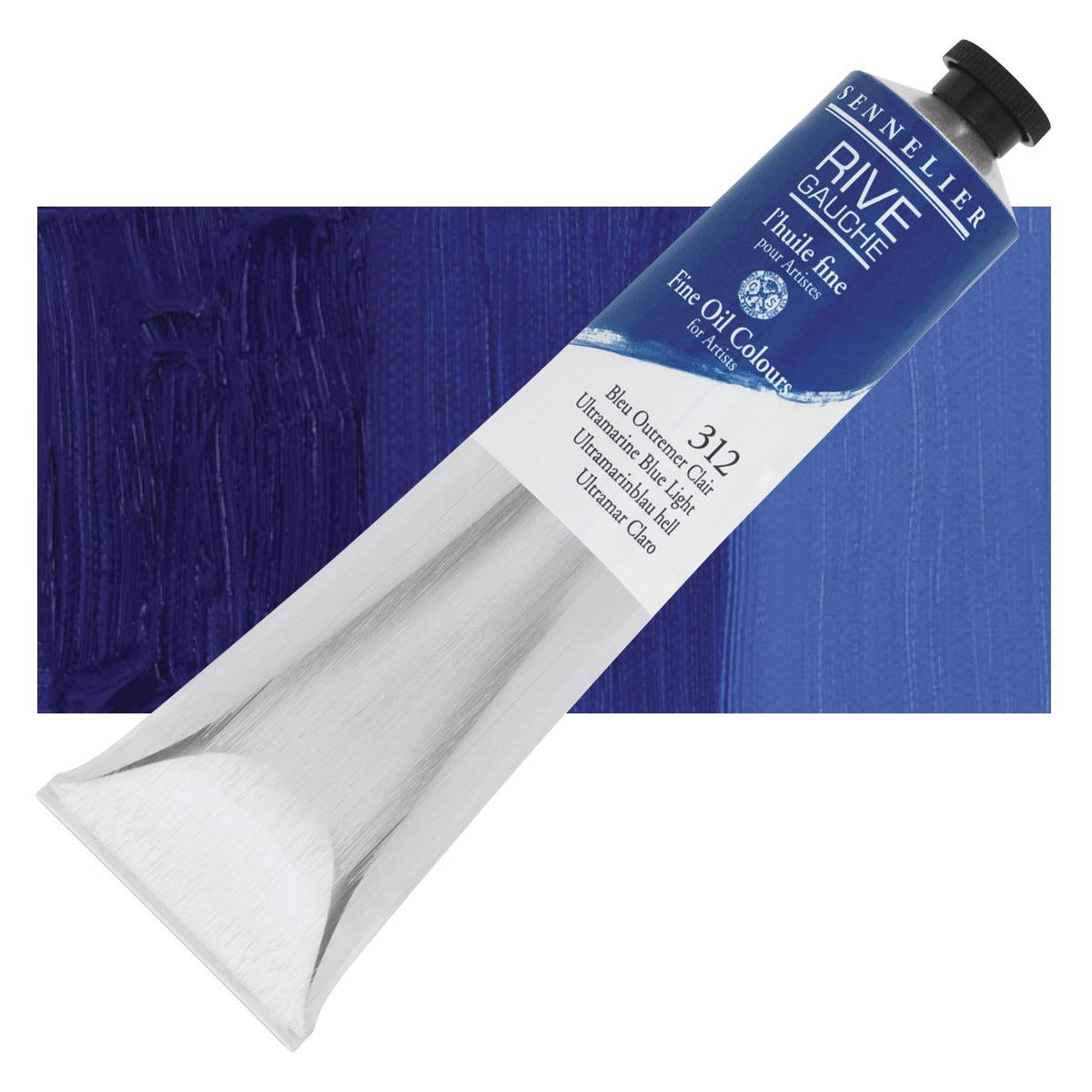 Sennelier Rive Gauche Artists Oil Color - Ultramarine Blue Light, 200 ml tube and swatch