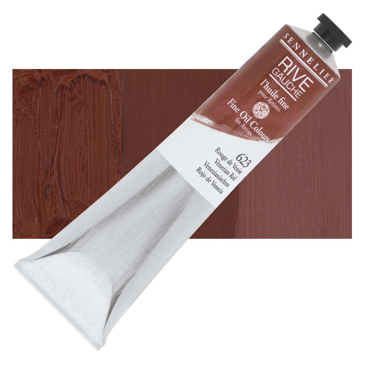 Sennelier Rive Gauche Artists Oil Color - Venetian Red, 200 ml tube and swatch