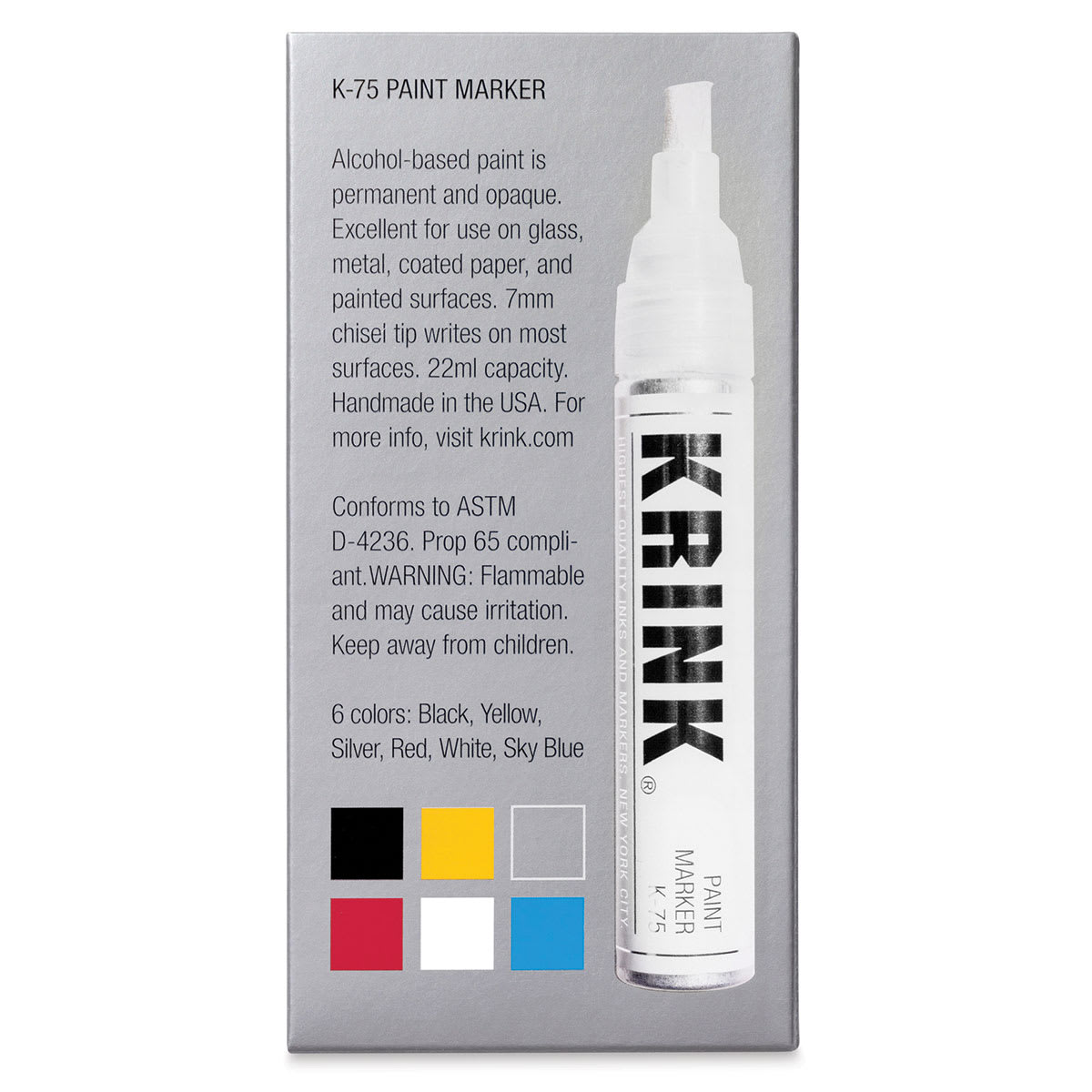 Krink K-75 Paint Markers - Set of 6 (back of package)