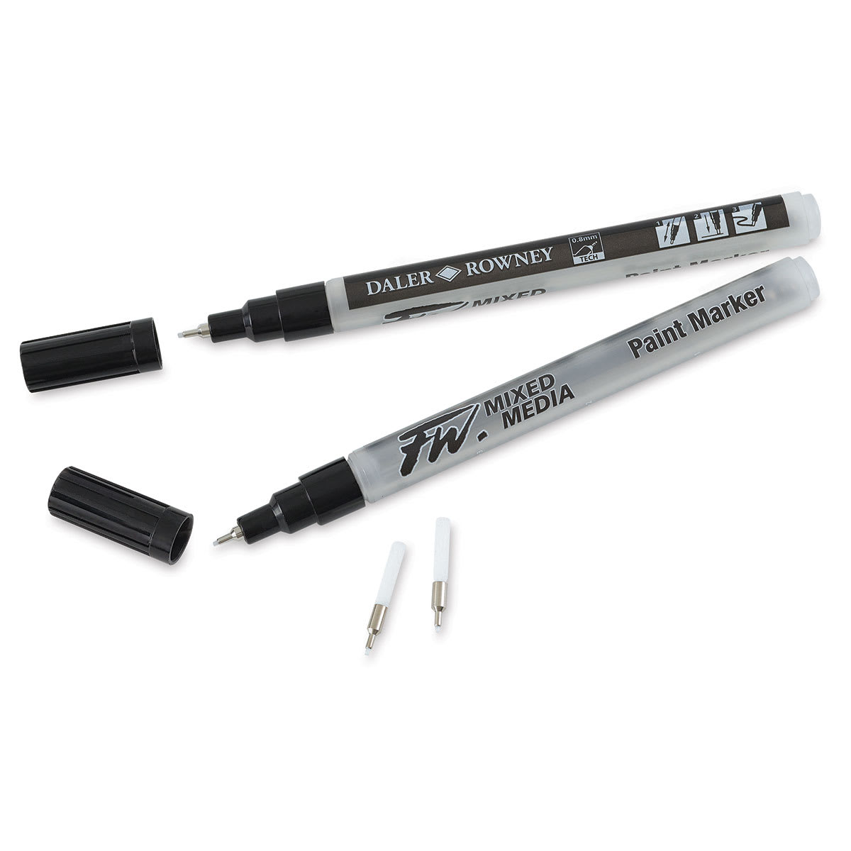 FW Empty Mixed Media Markers and Nibs - 2 uncapped Small Diameter Pens with .8 Technical Nib Tips FW Empty Mixed Media Markers and Nibs - 2 uncapped Small Diameter Pens with .8 Technical Nib Tips