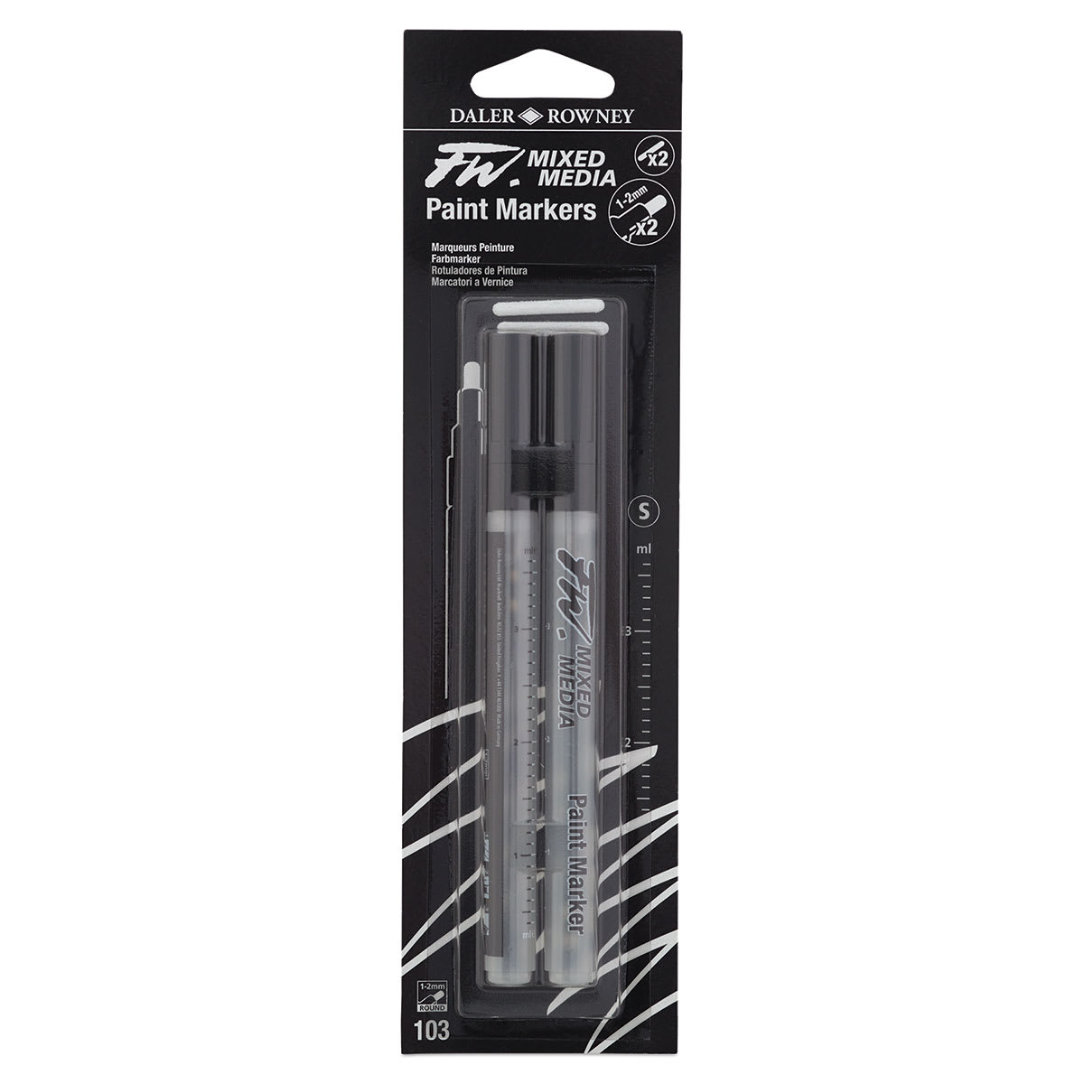 Daler-Rowney FW Empty Mixed Media Markers - Round Nib, Small Barrel, 1-2 mm, #103, Pkg of 2 Daler-Rowney FW Empty Mixed Media Markers - Round Nib, Small Barrel, 1-2 mm, #103, Pkg of 2