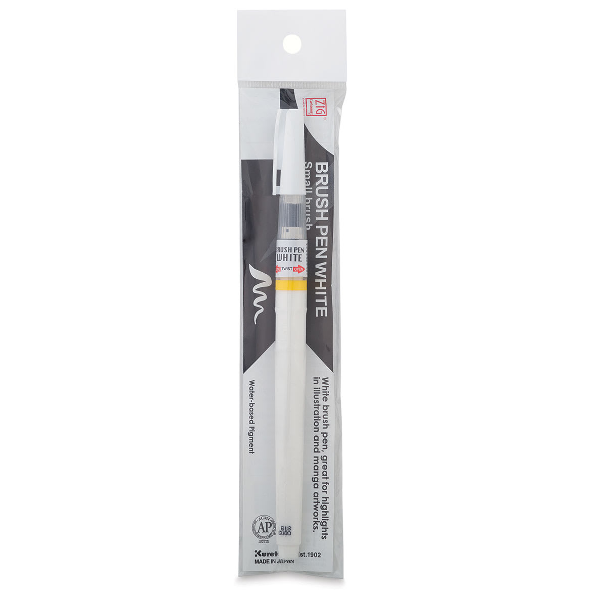 Kuretake Zig Cartoonist White Brush Pen - Front of blister package shown