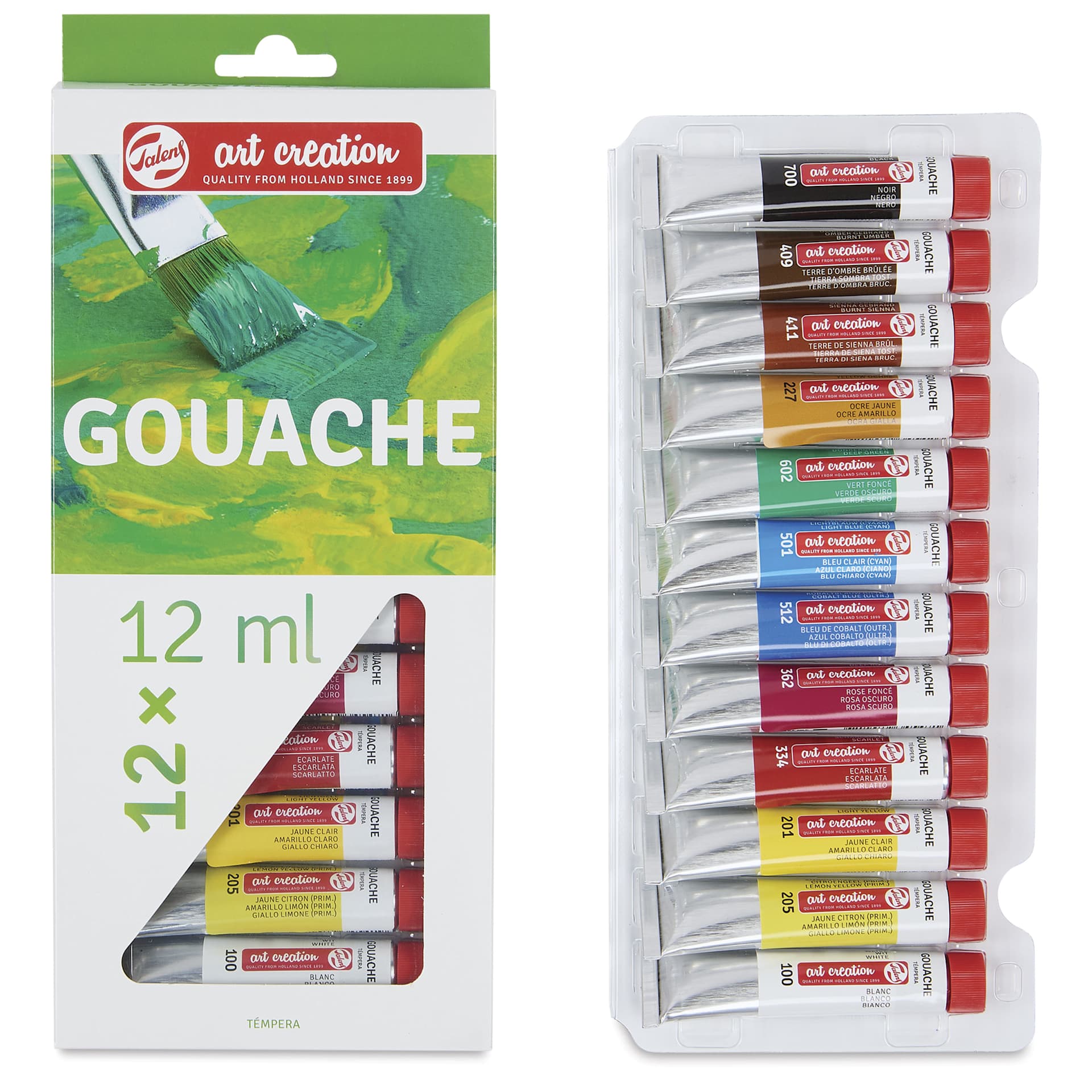 Talens Art Creation Gouache - Set of 12, Assorted Colors, 12 ml, packaging with contents