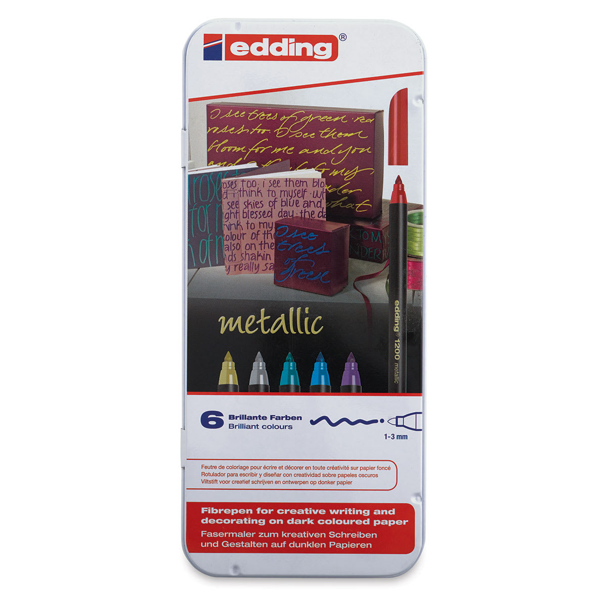 Edding Metallic Markers and Set - Front of 6 pc Marker Tin Edding Metallic Markers and Set - Front of 6 pc Marker Tin