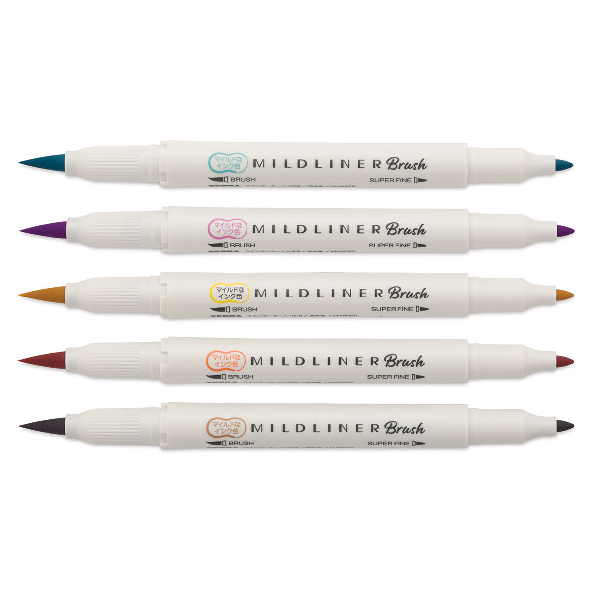 Zebra Mildliner Double Ended Brush Pens - Set of 5, Warm Colors